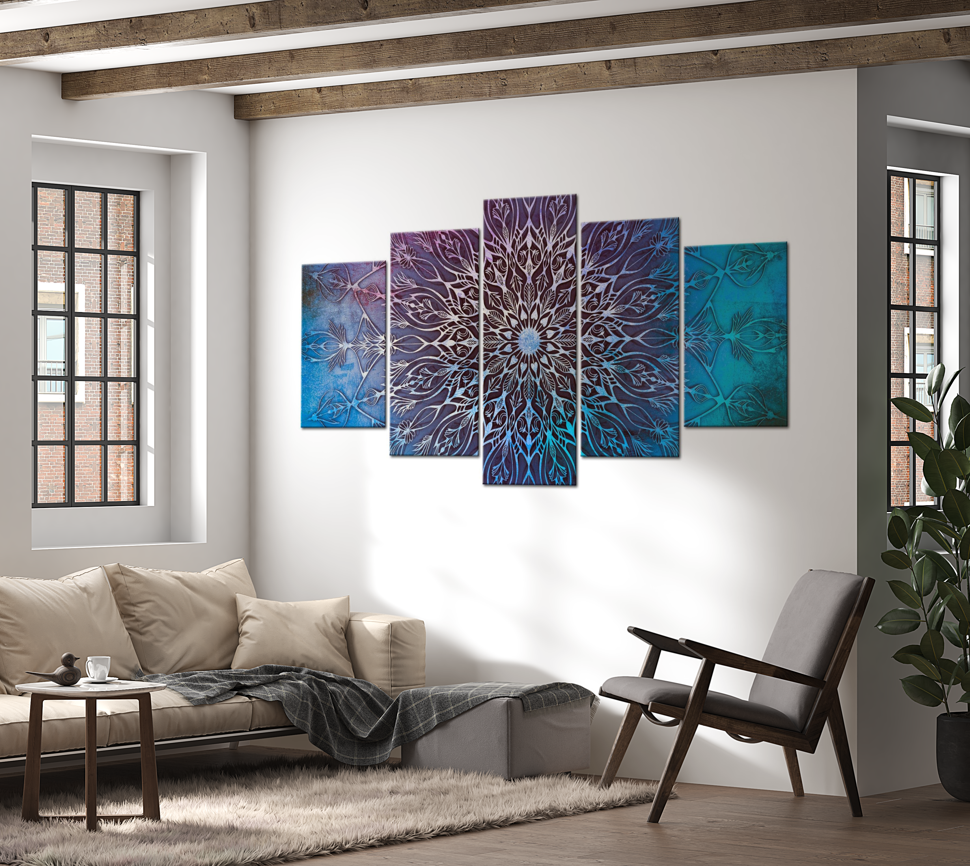 Stretched Canvas Zen Art - Center Blue 40"Wx20"H