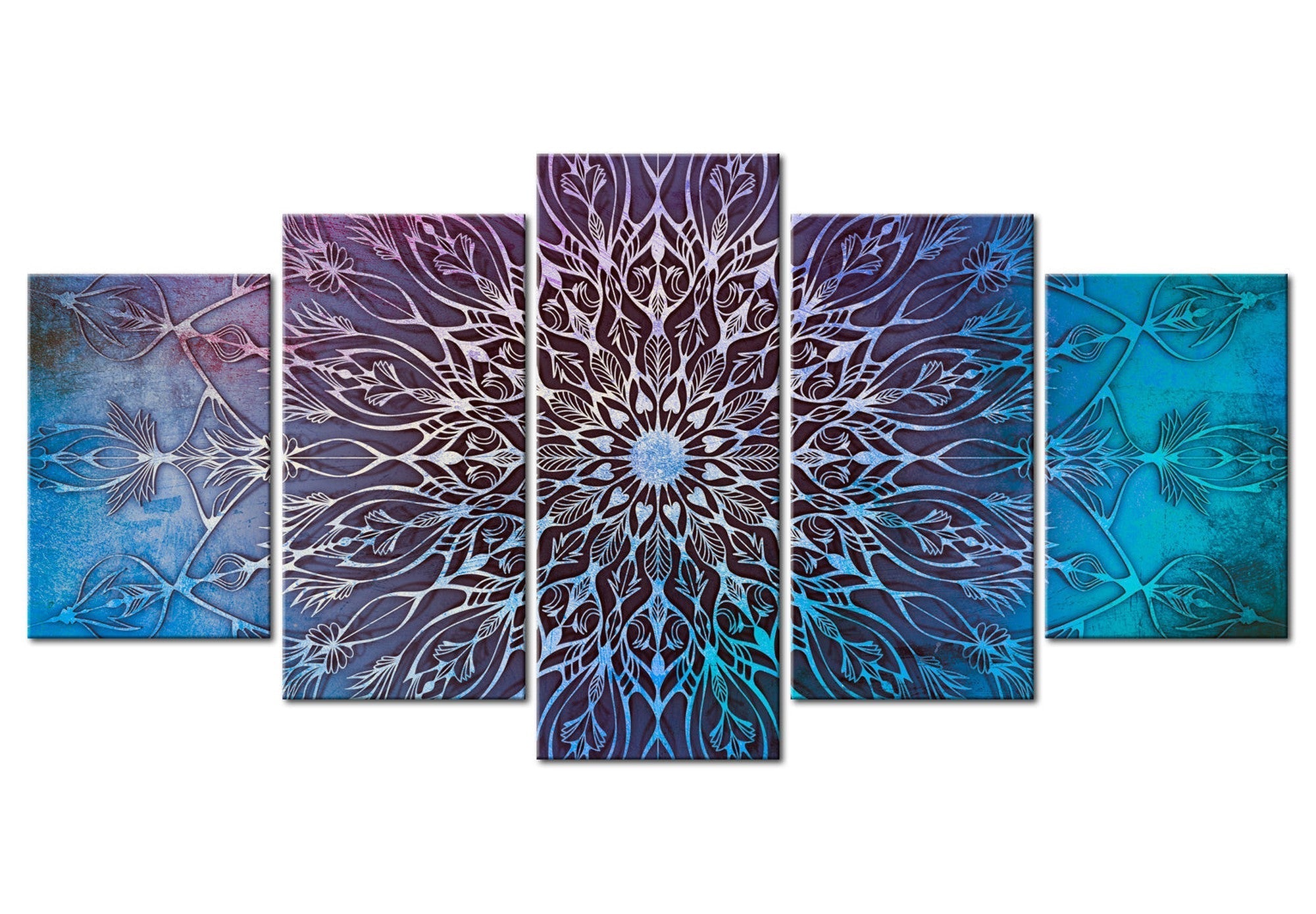 Mandala Canvas Wall Art - Blue Circle - 5 Pieces