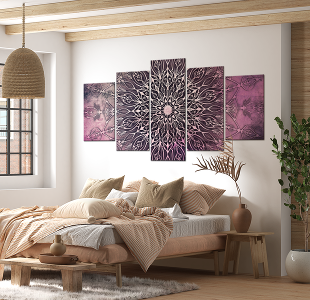 Mandala Canvas Wall Art - Center Pink - 5 Pieces