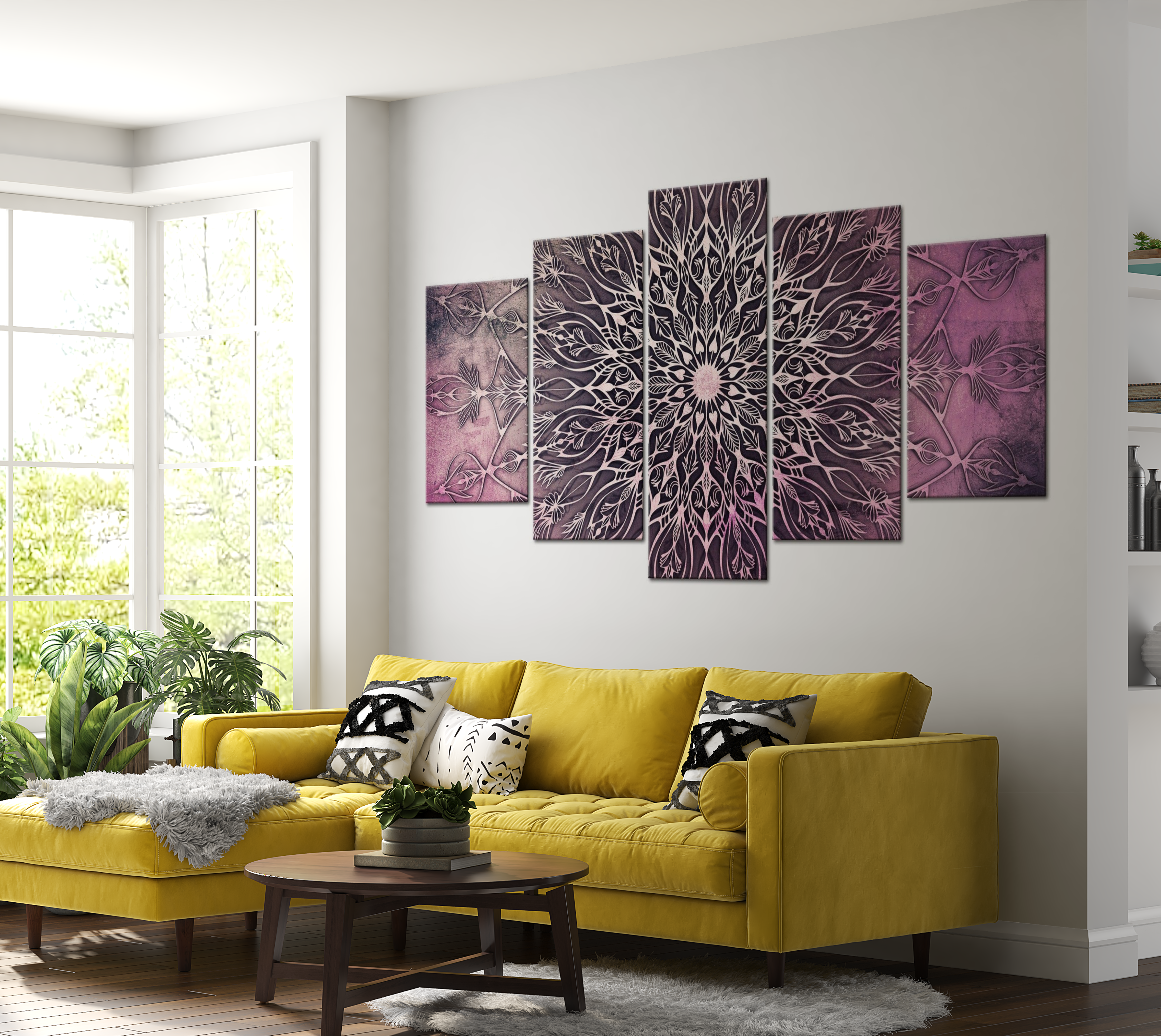 Stretched Canvas Zen Art - Center Pink 5 Piece 40"Wx20"H