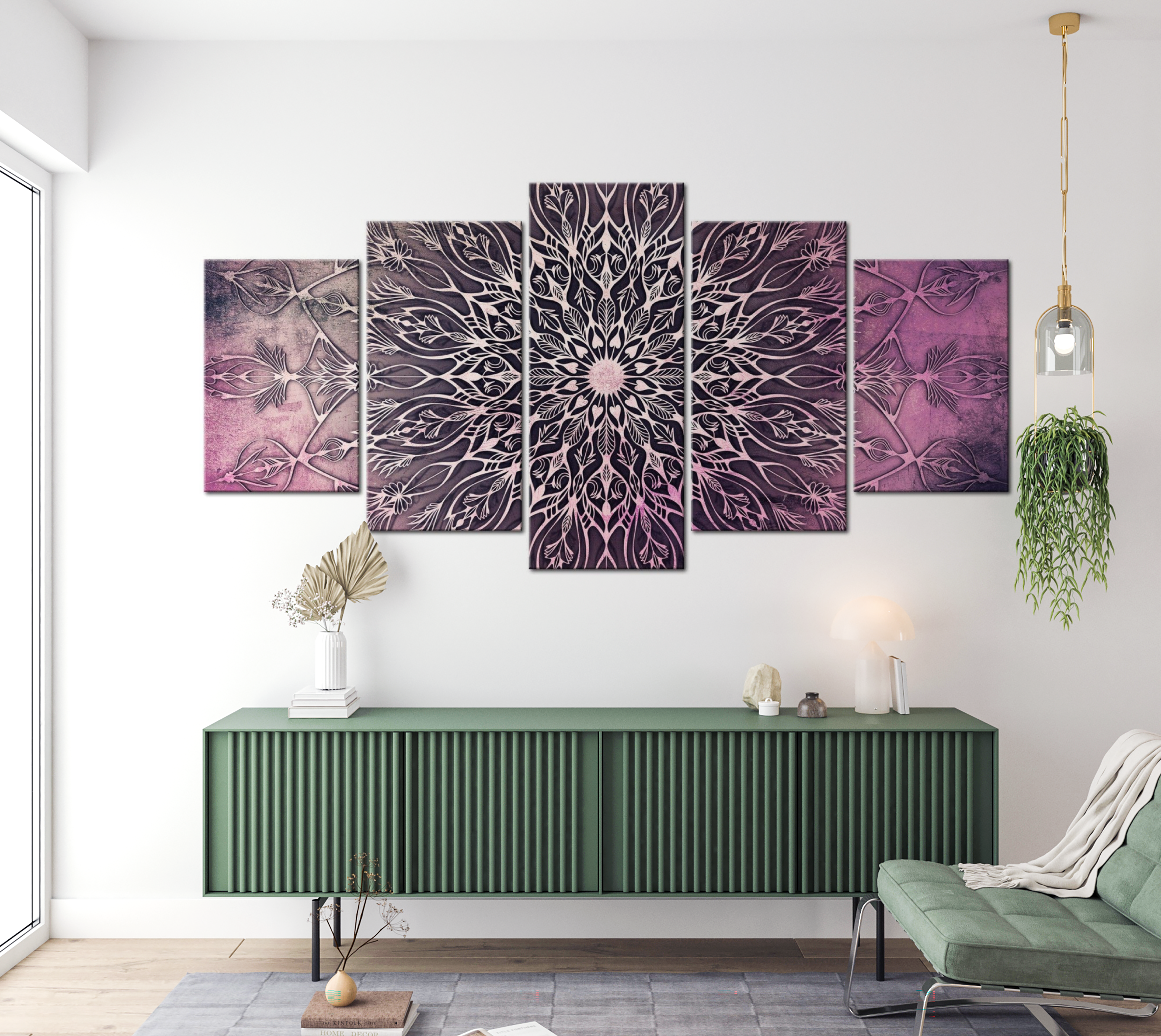 Stretched Canvas Zen Art - Center Pink 5 Piece 40"Wx20"H