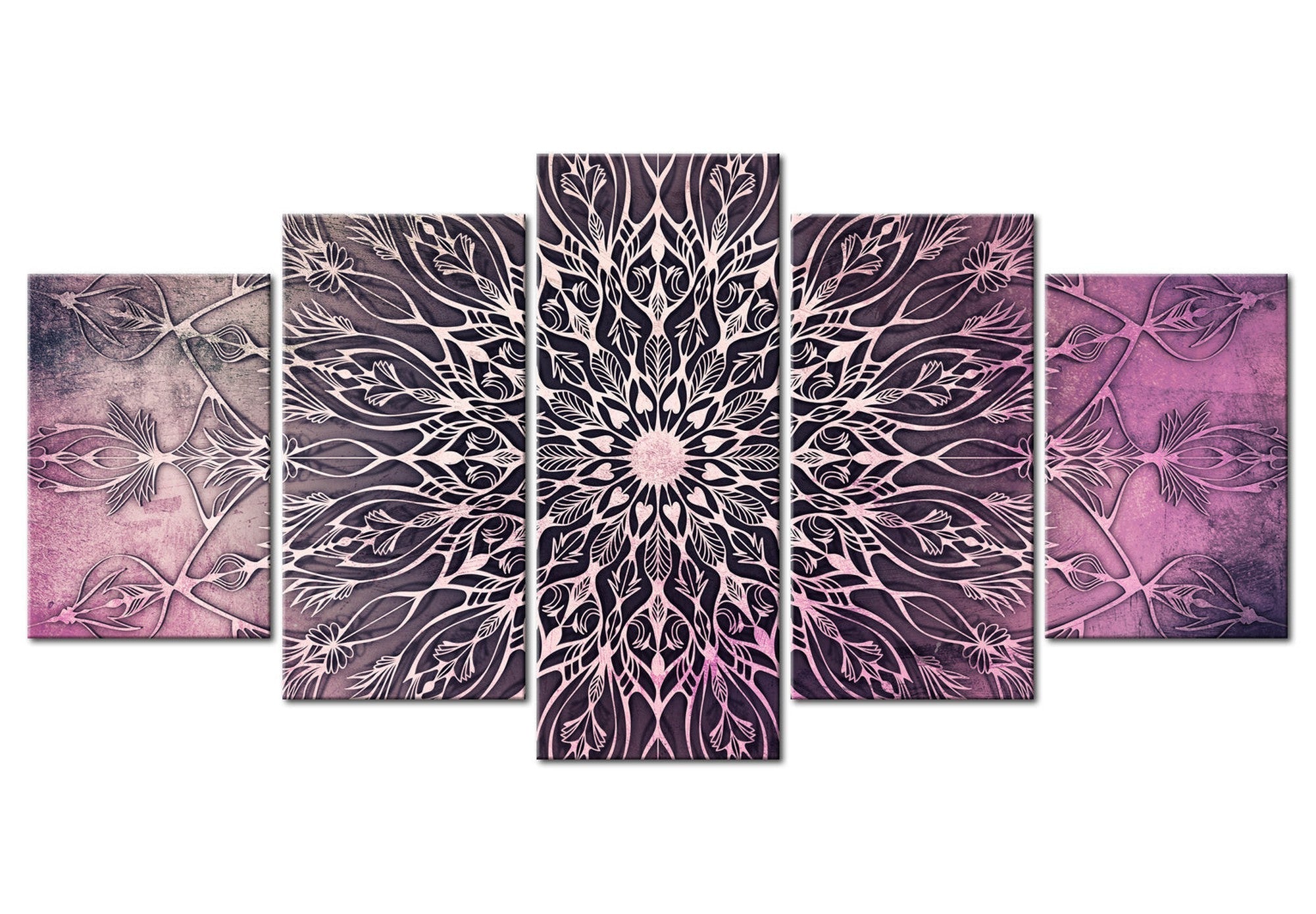 Mandala Canvas Wall Art - Center Pink - 5 Pieces