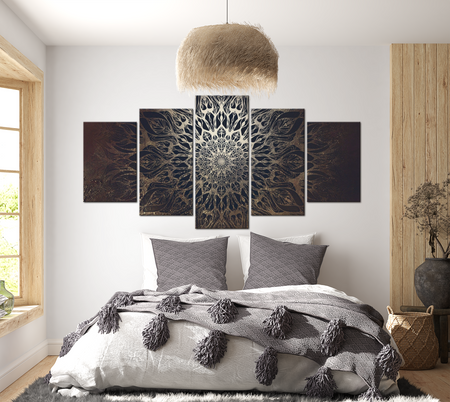 Mandala Canvas Wall Art - Golden Flower - 5 Pieces