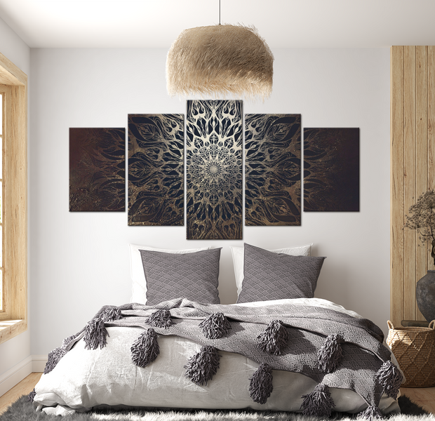 Mandala Canvas Wall Art - Golden Flower - 5 Pieces