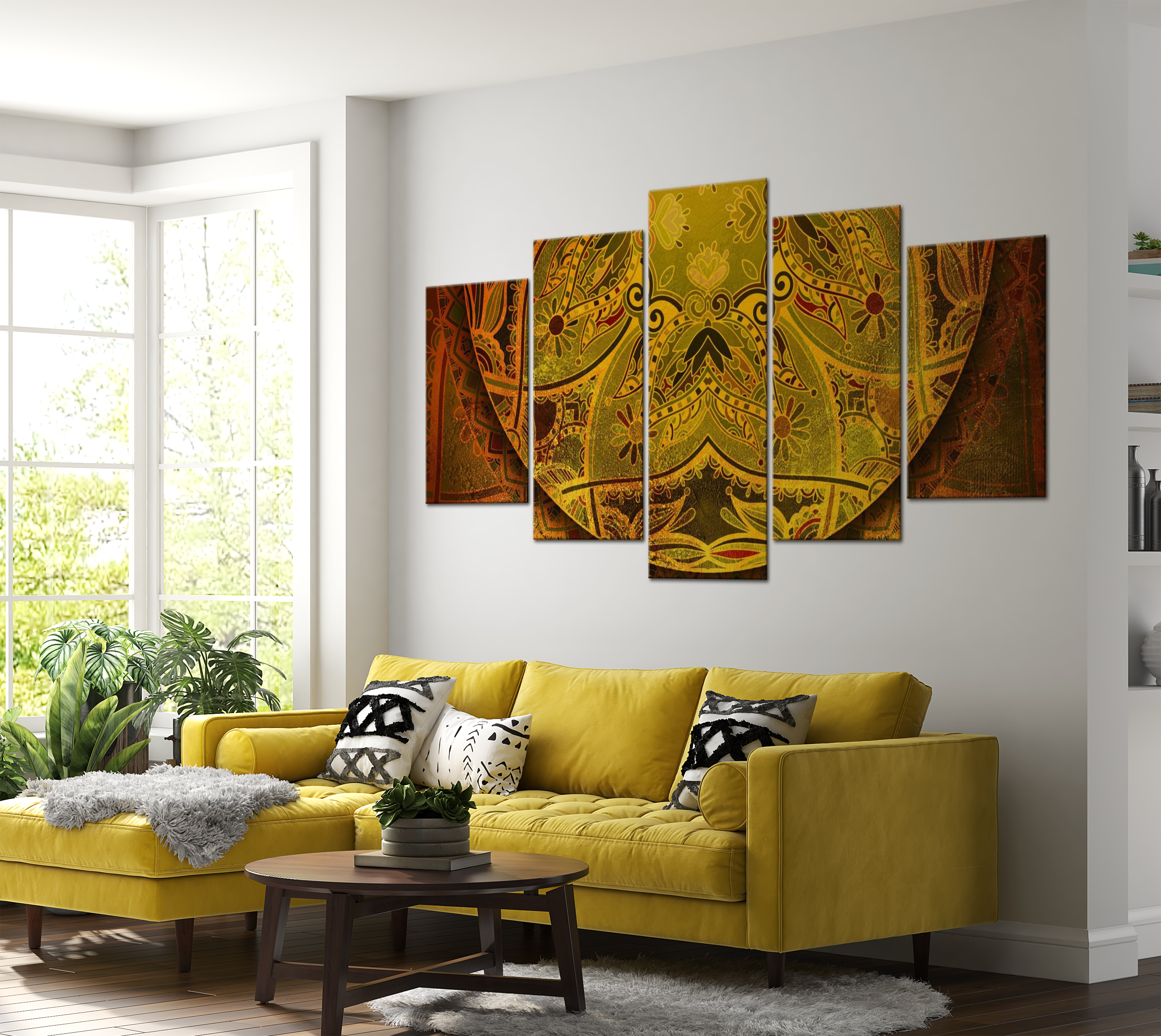 Mandala Canvas Wall Art - Golden Power - 5 Pieces