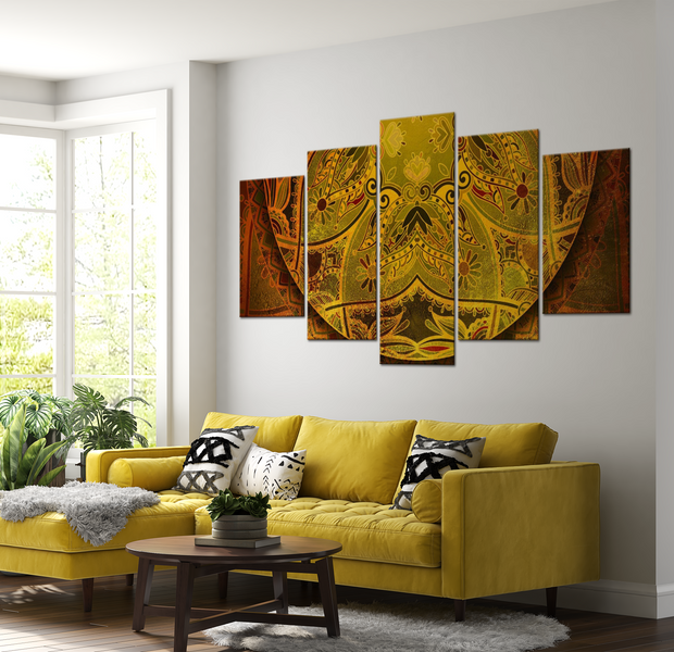 Mandala Canvas Wall Art - Golden Power - 5 Pieces
