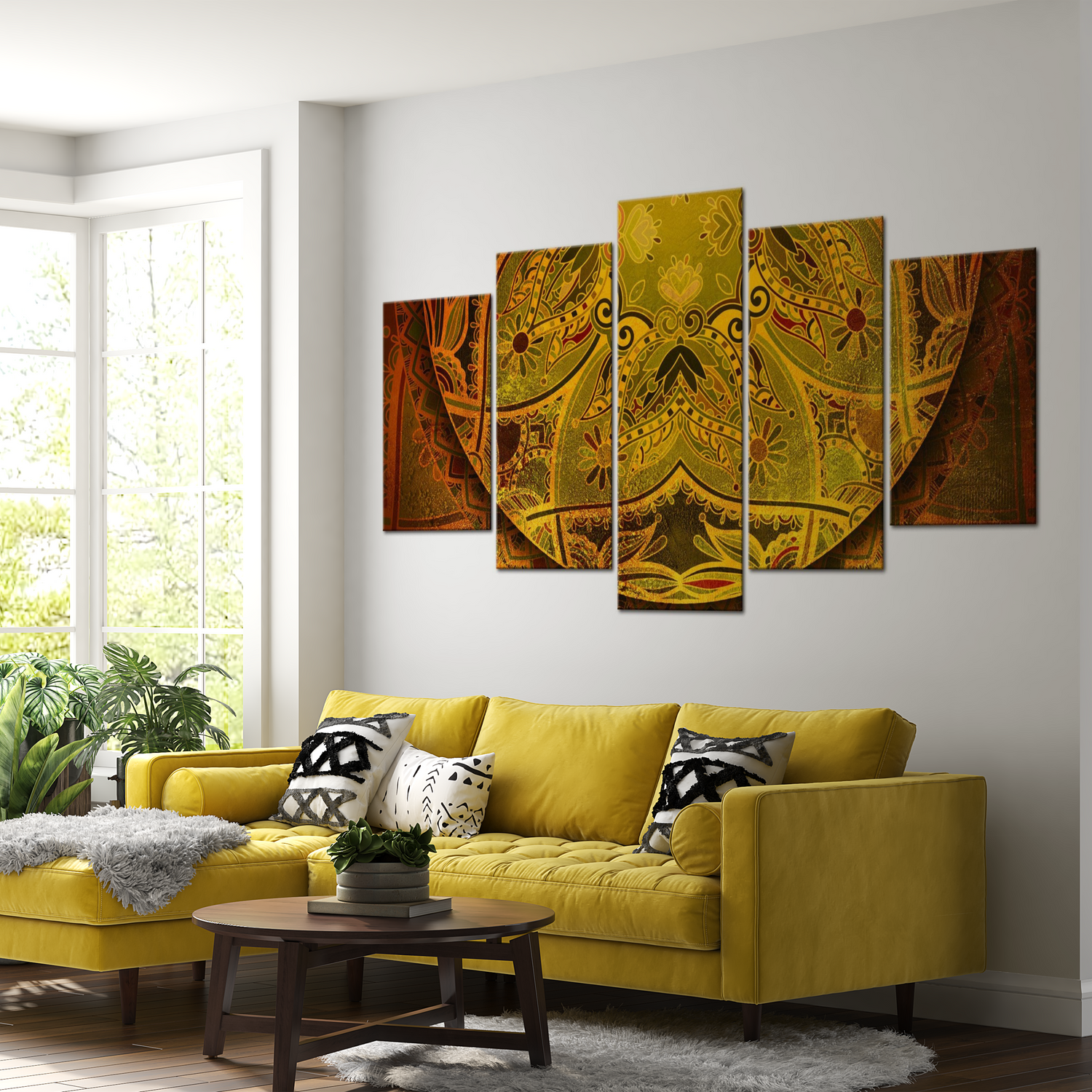 Stretched Canvas Zen Art - Mandala Golden Power 40"Wx20"H