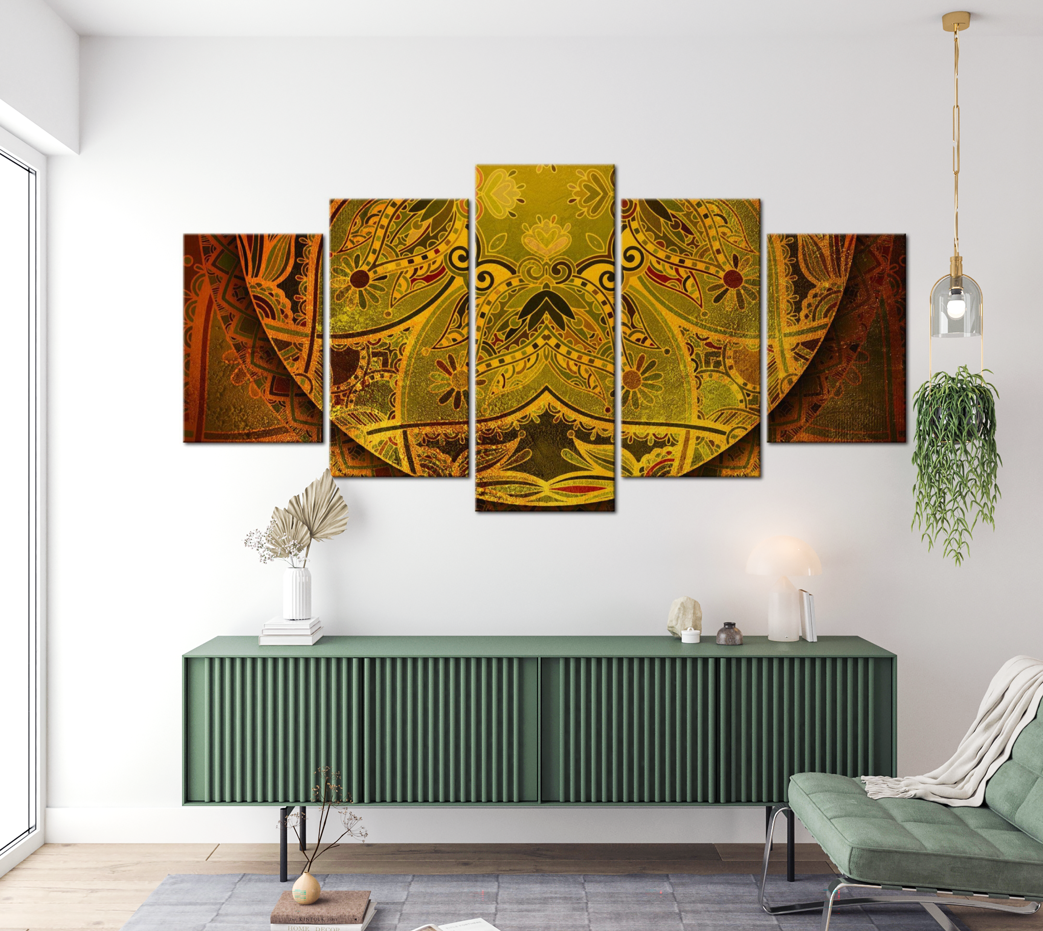 Stretched Canvas Zen Art - Mandala Golden Power 40"Wx20"H