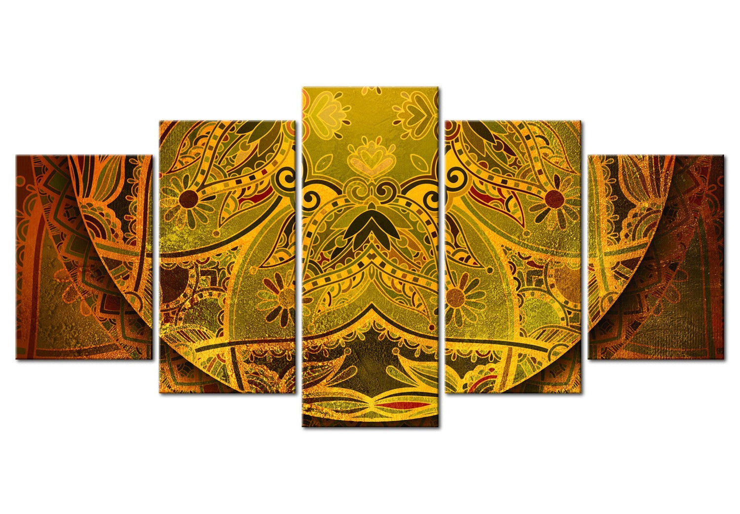 Mandala Canvas Wall Art - Golden Power - 5 Pieces