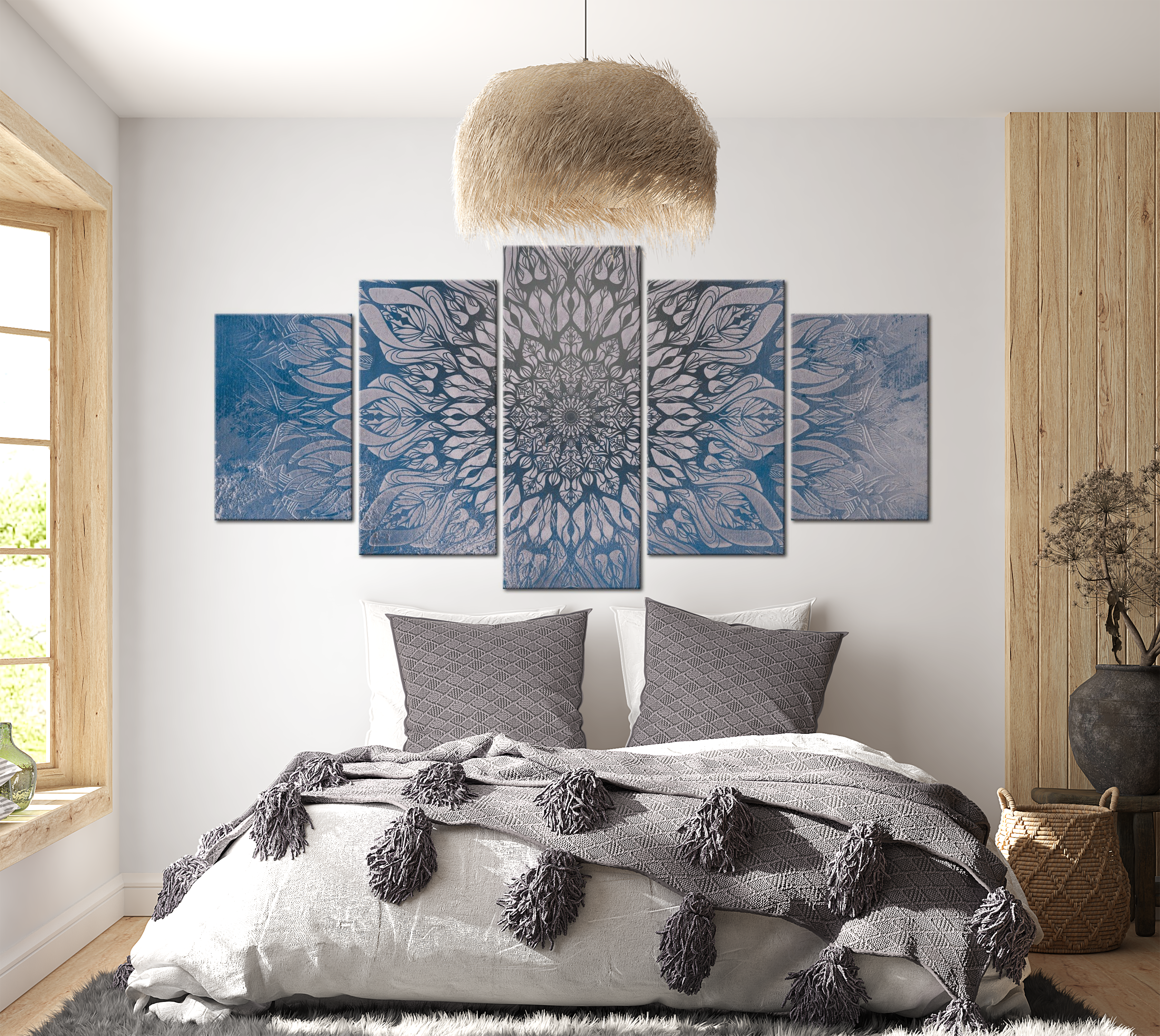 Mandala Canvas Wall Art - Hypnosis Blue - 5 Pieces