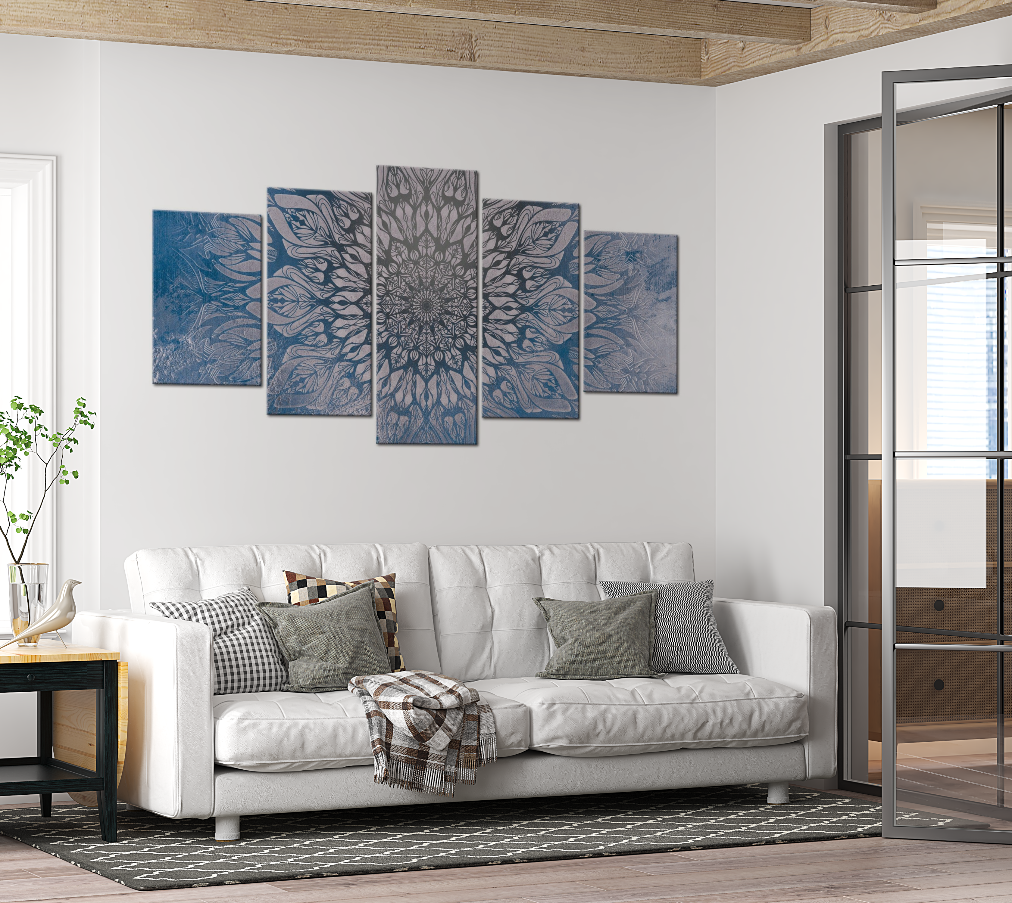 Stretched Canvas Zen Art - Hypnosis Blue 5 Piece 40"Wx20"H