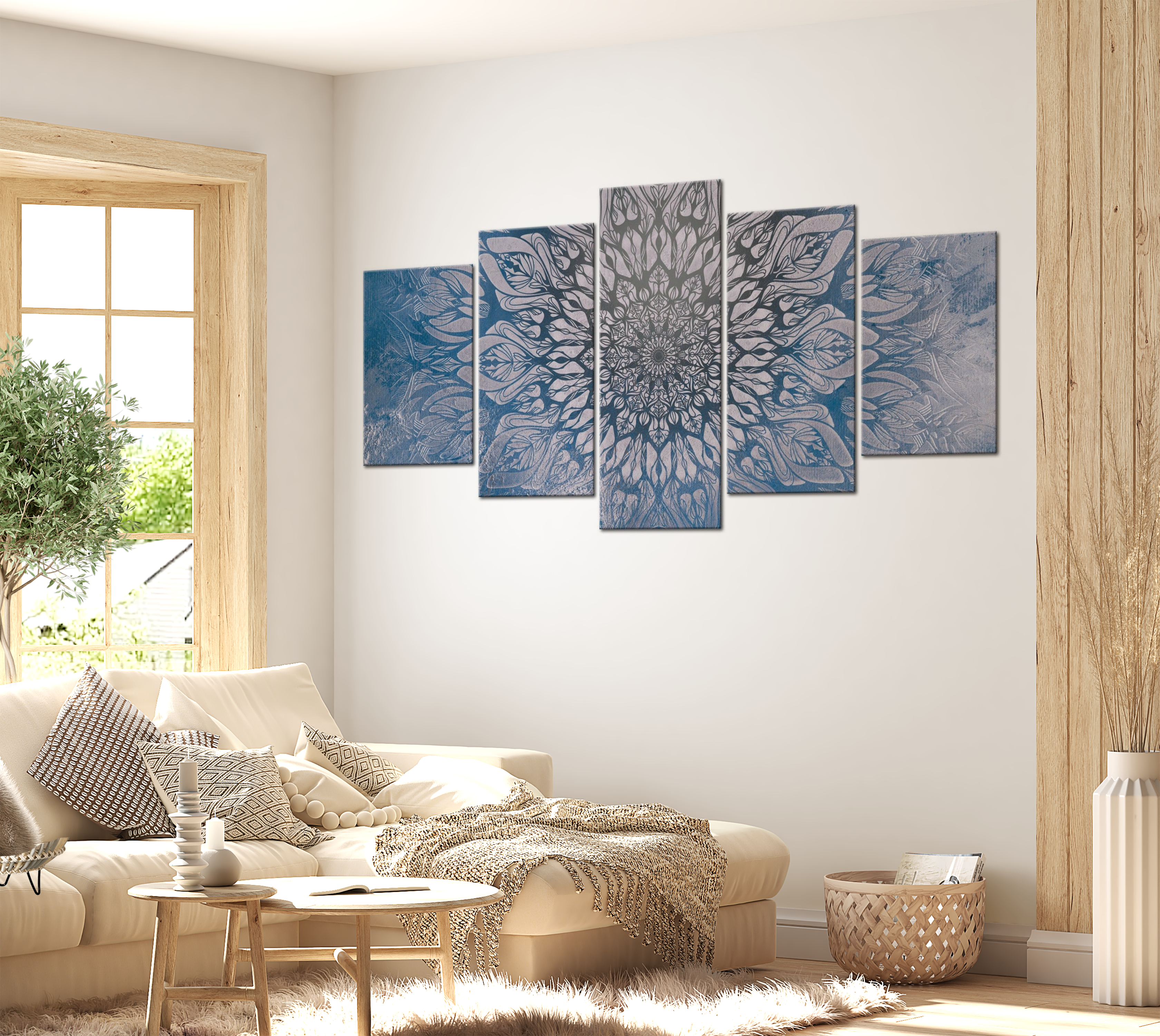 Stretched Canvas Zen Art - Hypnosis Blue 5 Piece 40"Wx20"H