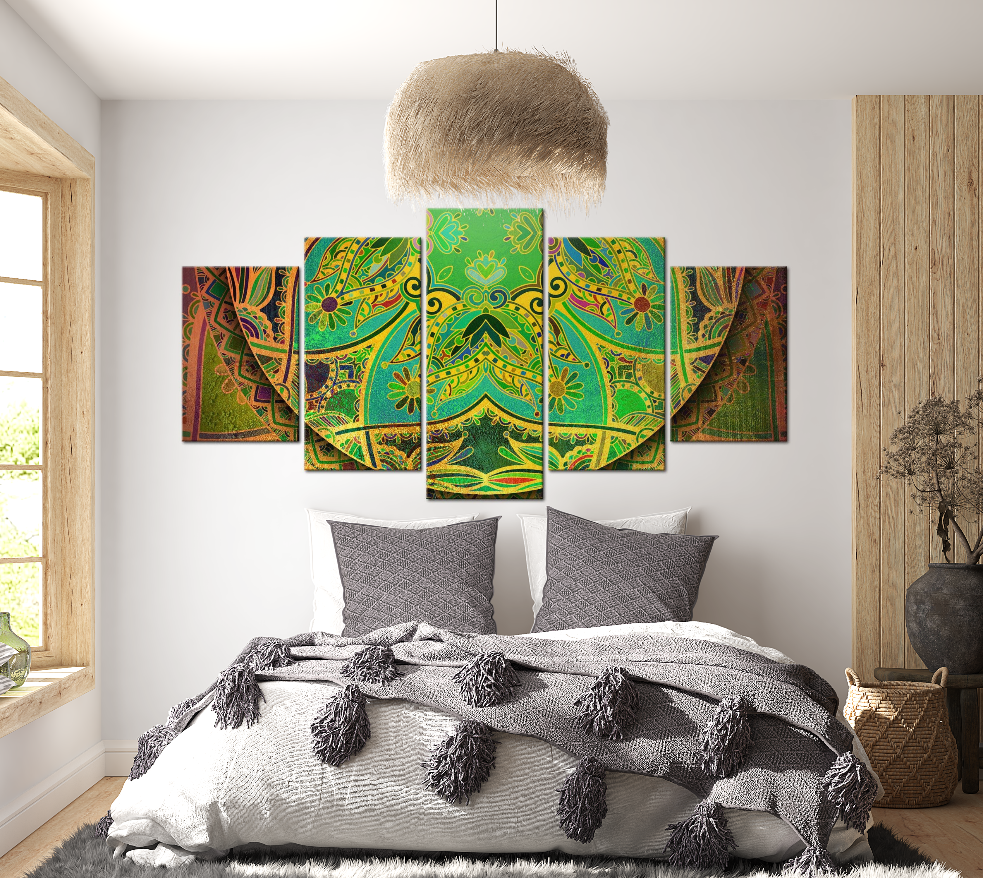 Mandala Canvas Wall Art - Mandala Green Energy - 5 Pieces