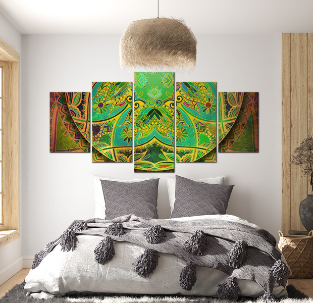 Mandala Canvas Wall Art - Mandala Green Energy - 5 Pieces
