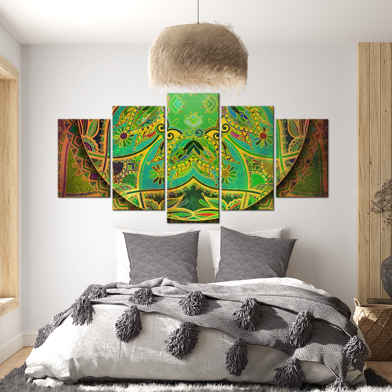 Stretched Canvas Zen Art - Mandala Green Energy 40"Wx20"H