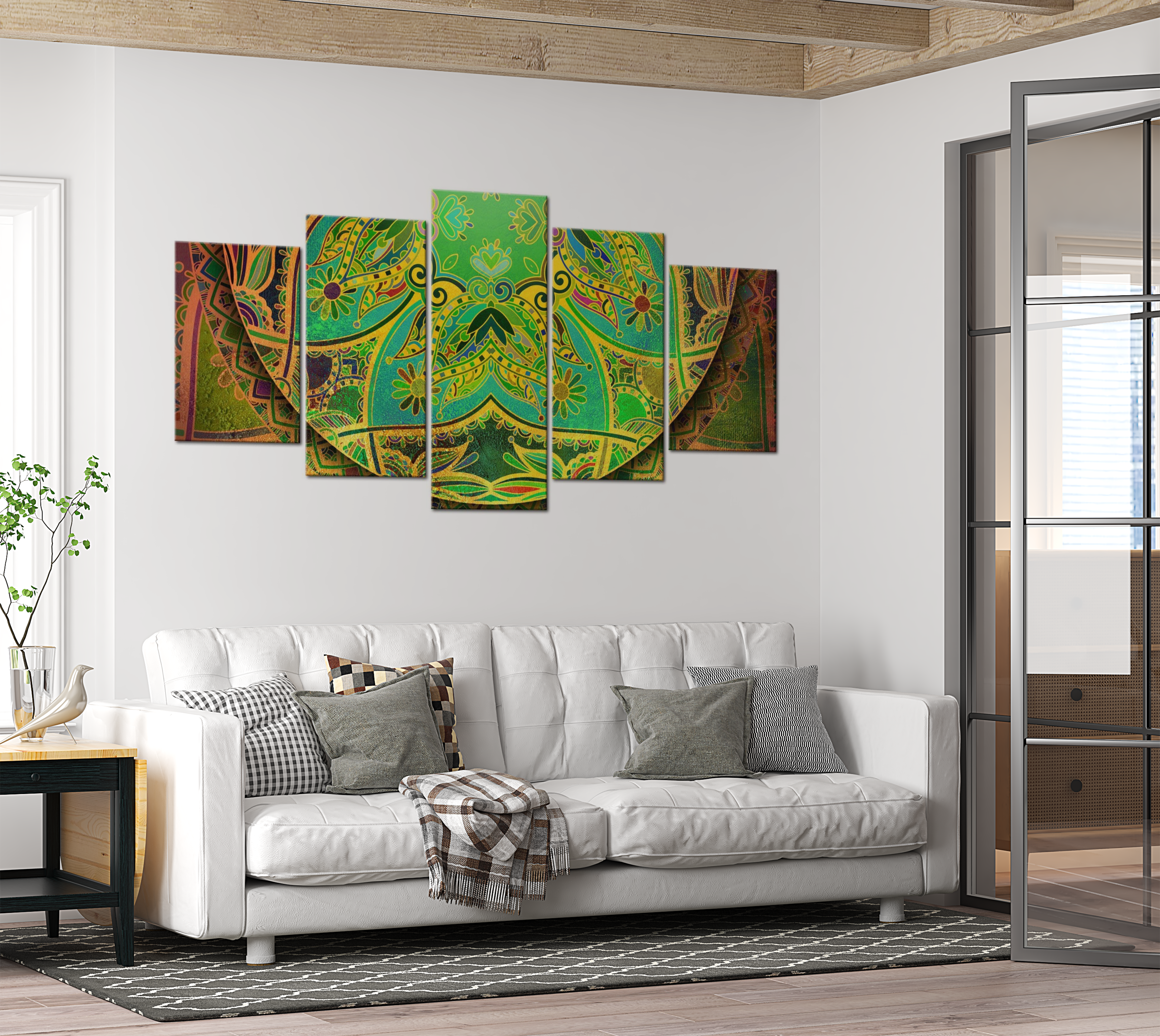 Stretched Canvas Zen Art - Mandala Green Energy 40"Wx20"H