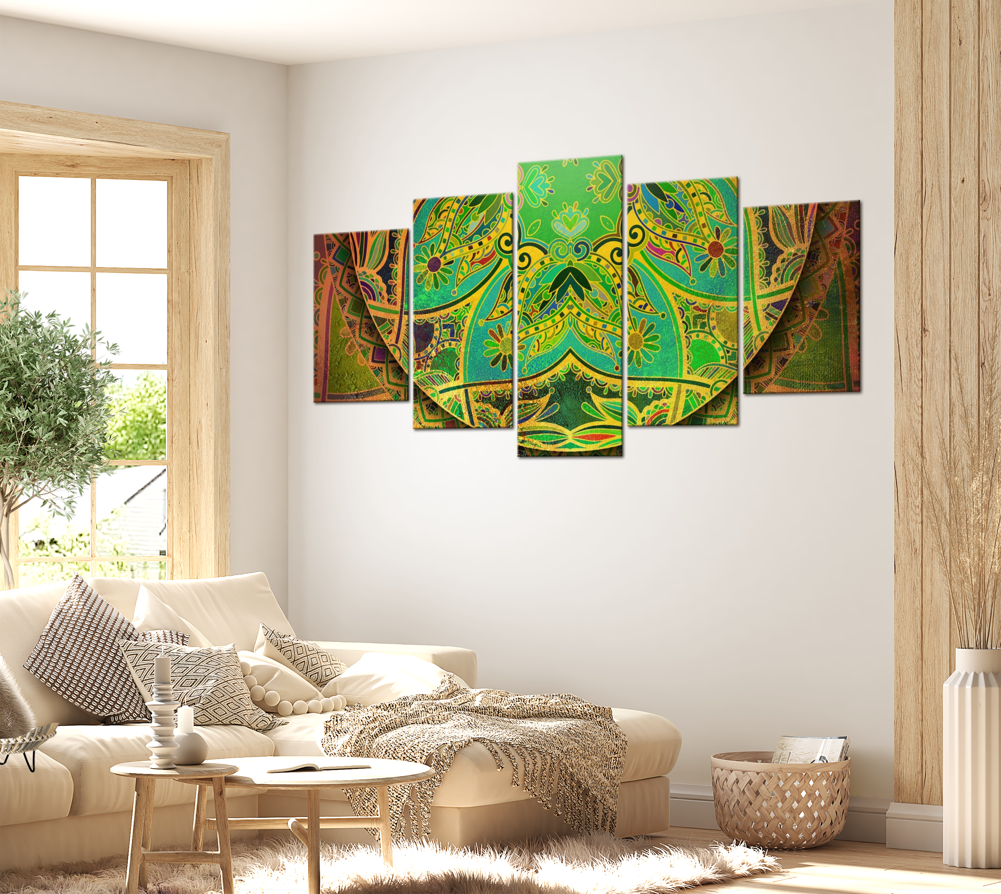 Stretched Canvas Zen Art - Mandala Green Energy 40"Wx20"H