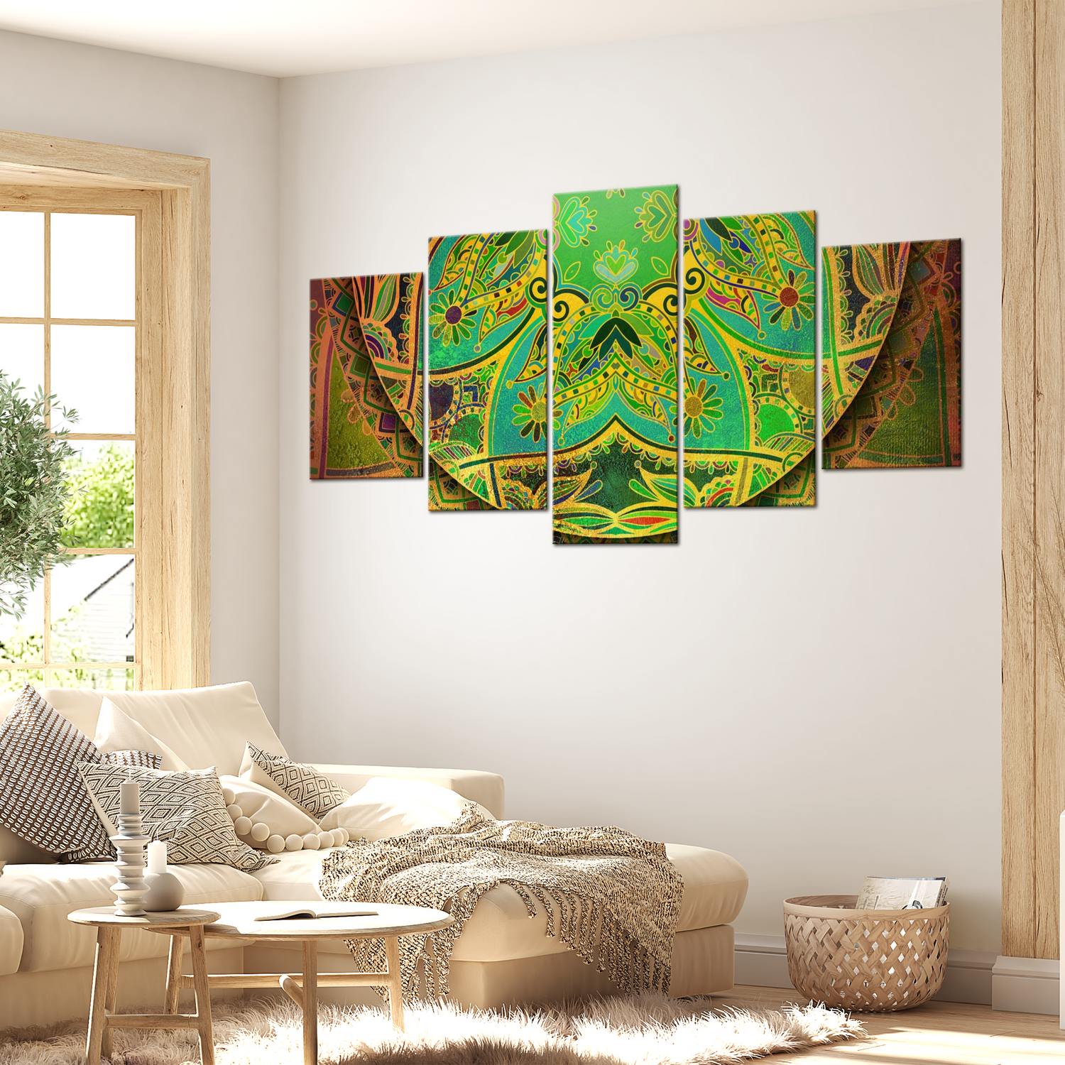 Stretched Canvas Zen Art - Mandala Green Energy 40"Wx20"H