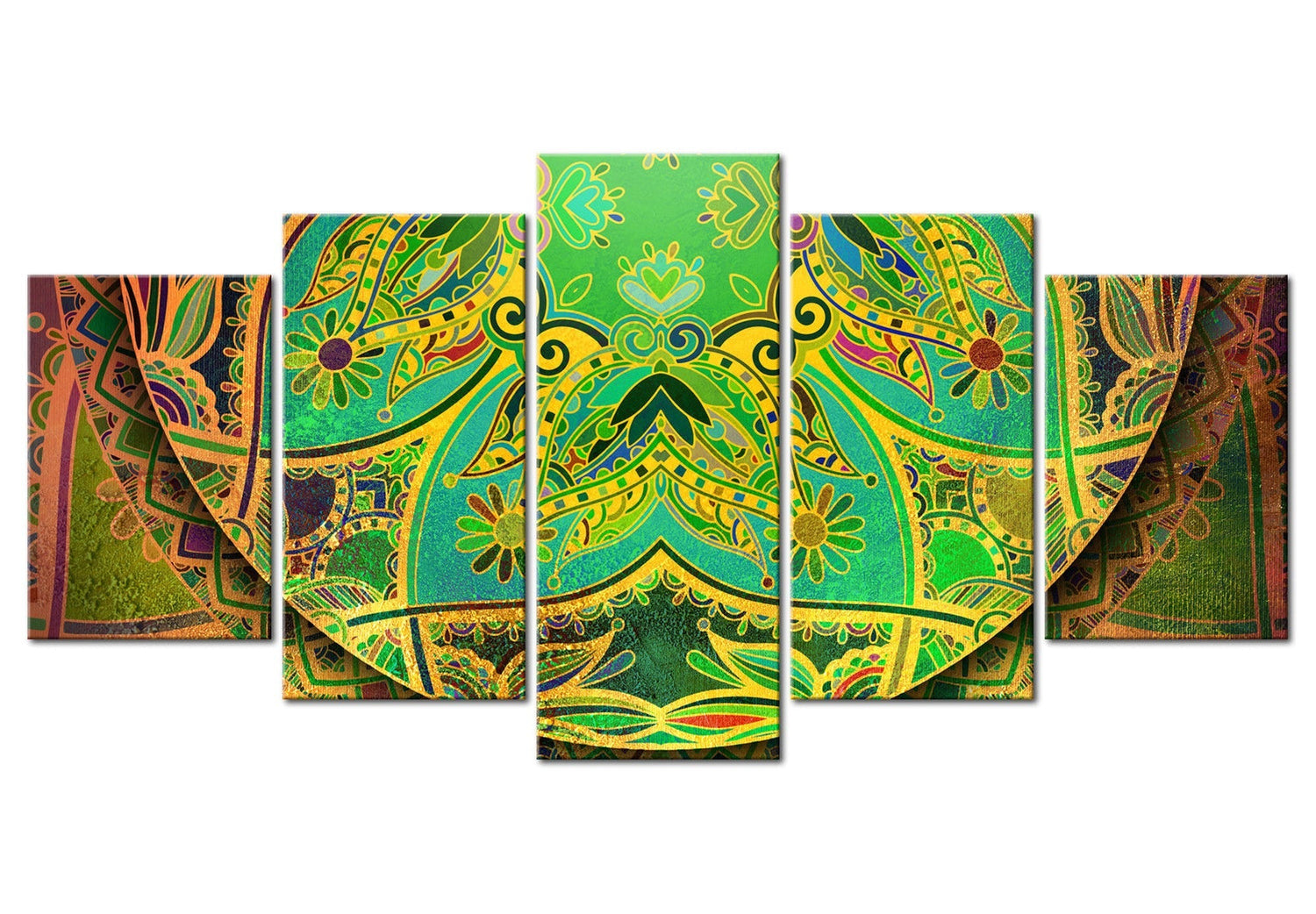 Mandala Canvas Wall Art - Mandala Green Energy - 5 Pieces
