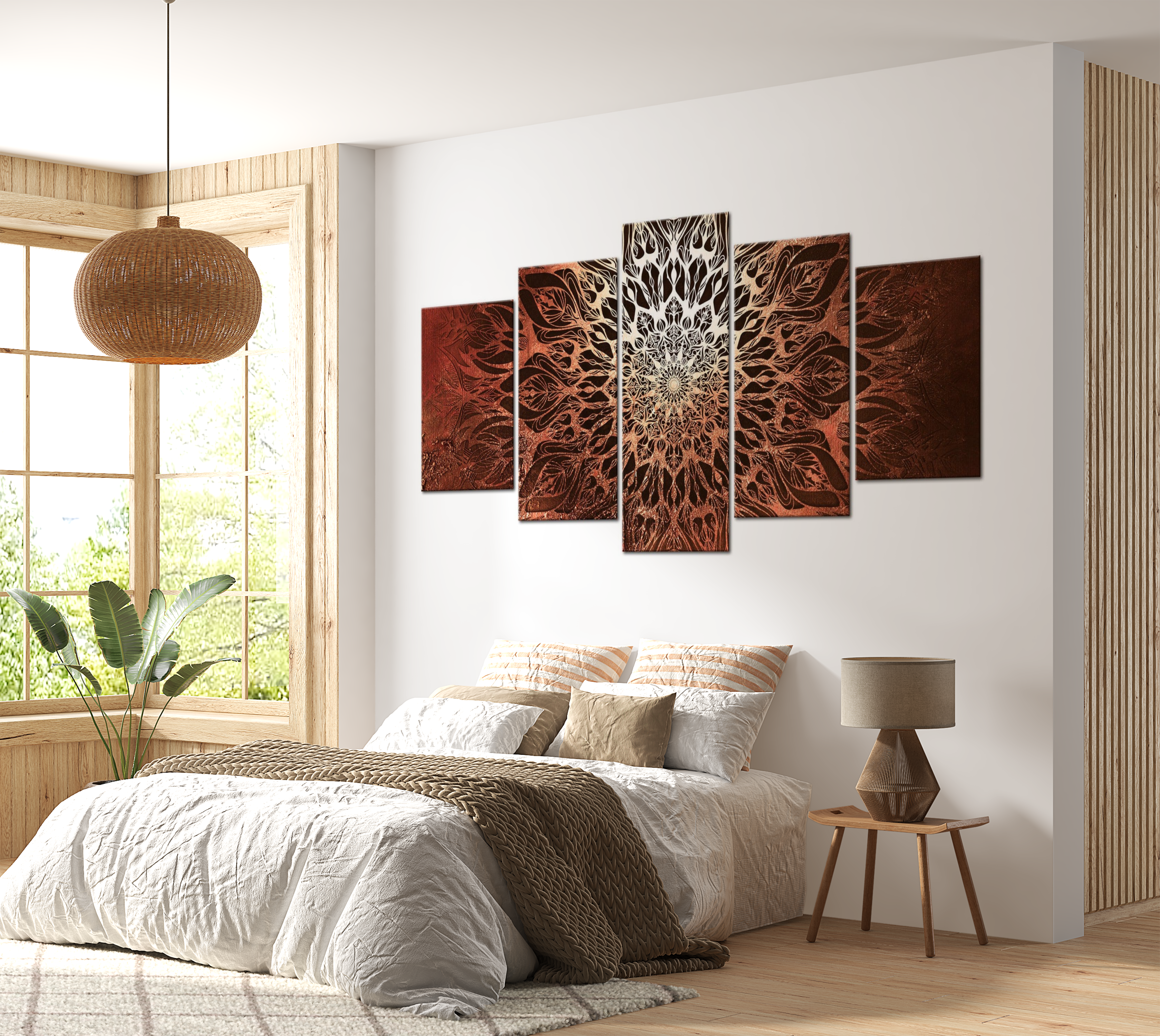 Mandala Canvas Wall Art - Orange Serenity - 5 Pieces