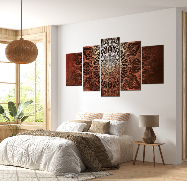 Mandala Canvas Wall Art - Orange Serenity - 5 Pieces