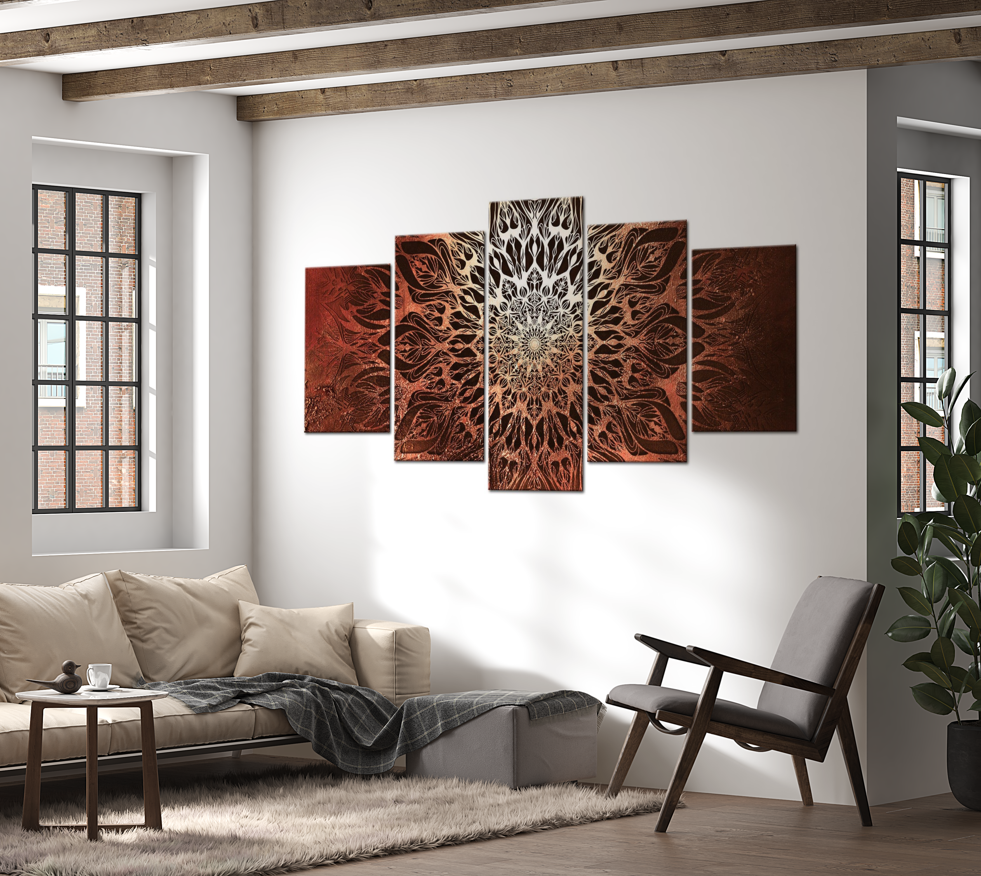 Stretched Canvas Zen Art - Hypnosis Orange 5 Piece 40"Wx20"H