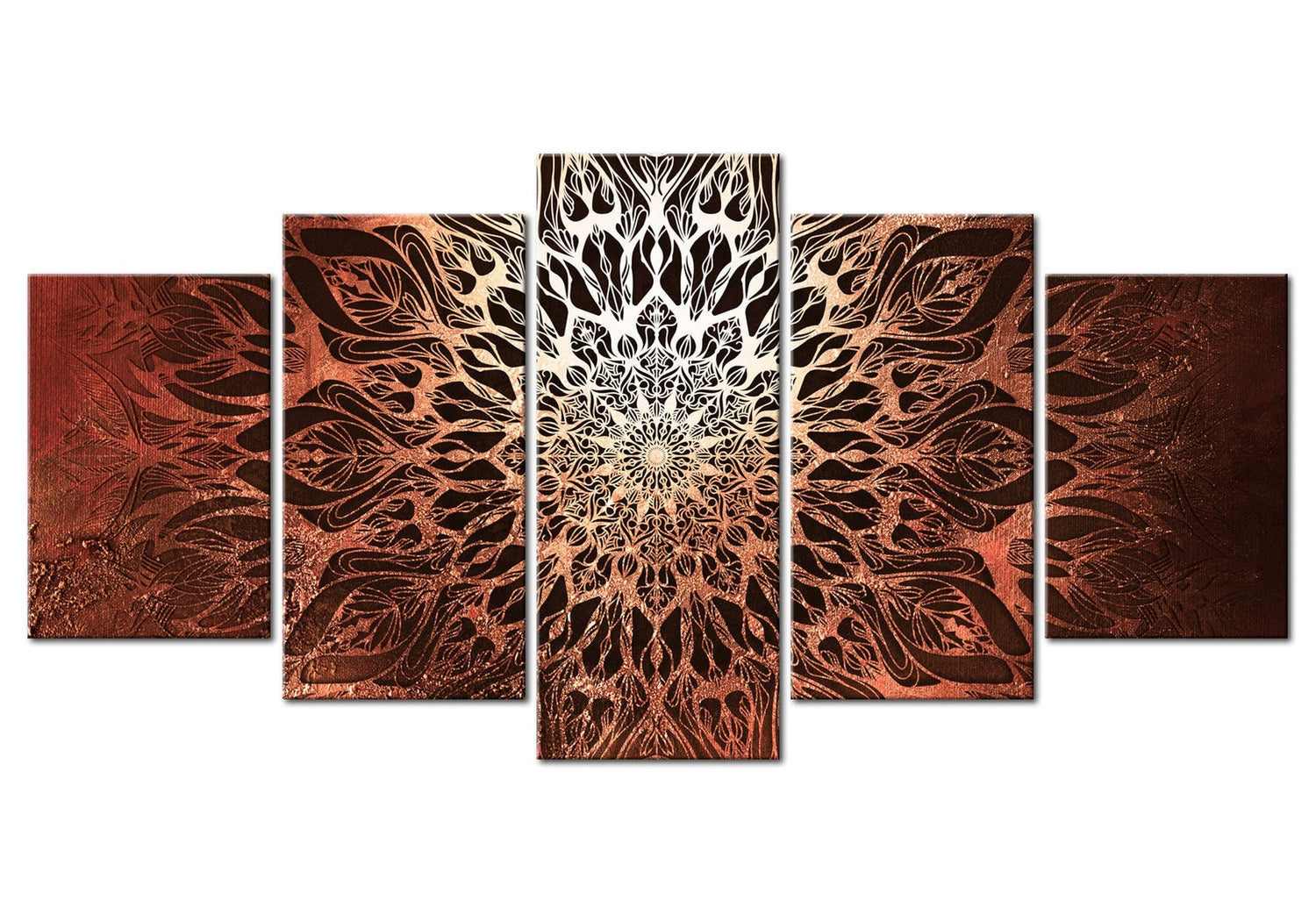 Mandala Canvas Wall Art - Orange Serenity - 5 Pieces