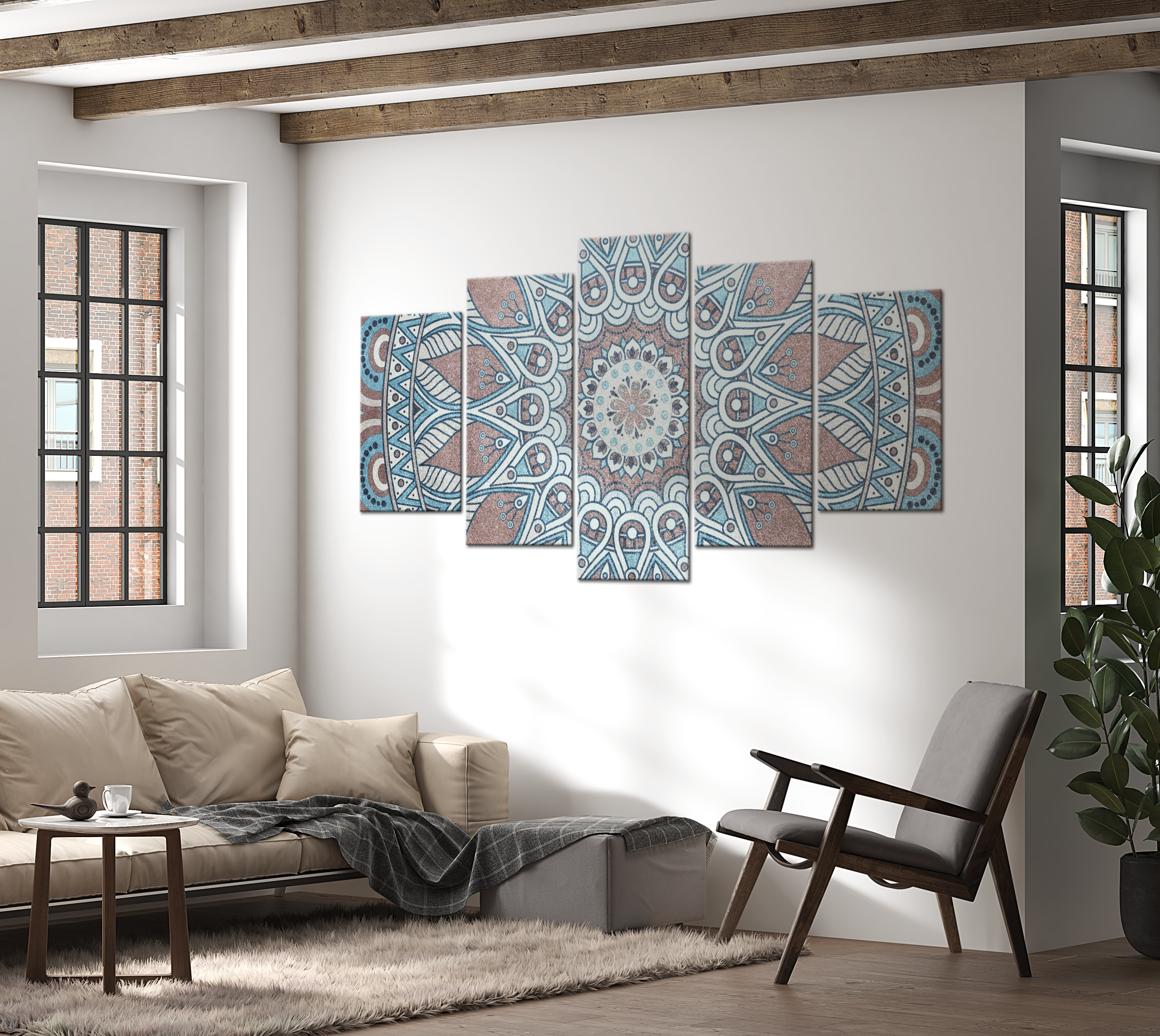 Stretched Canvas Zen Art - Oriental Circle Wide 40"Wx20"H