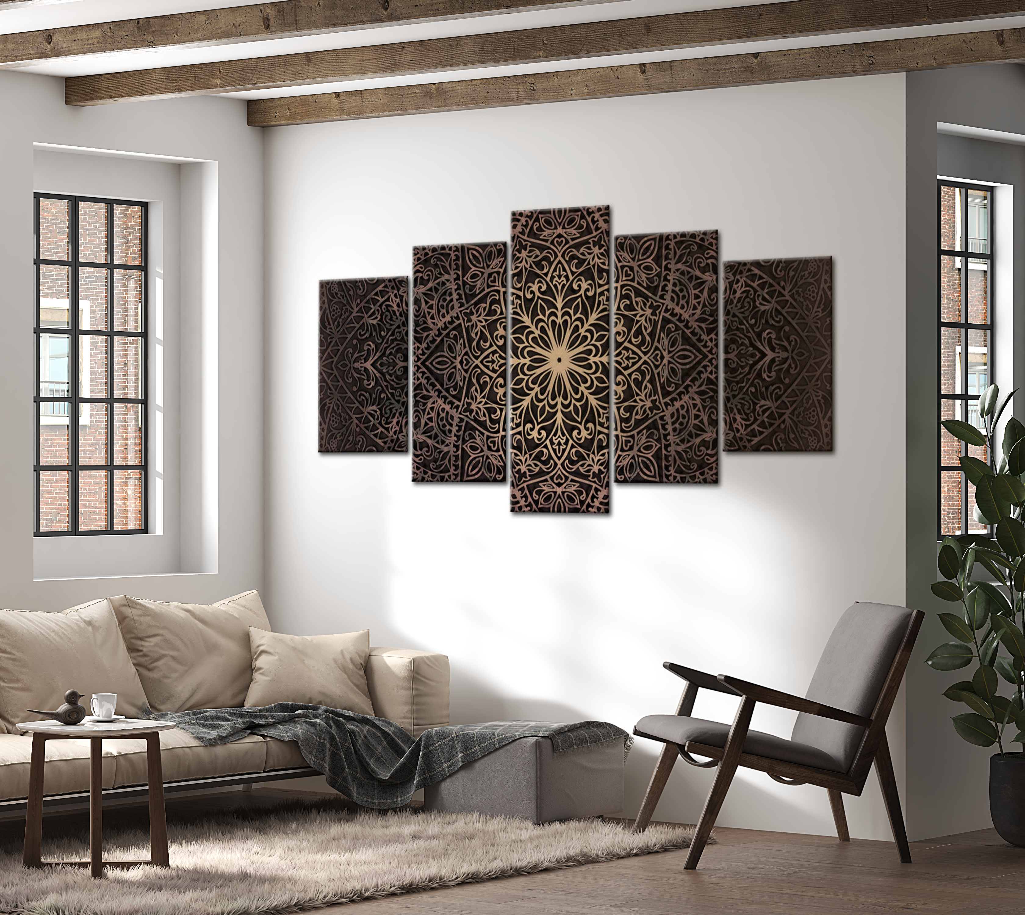 Mandala Canvas Wall Art - Oriental Lines - 5 Pieces