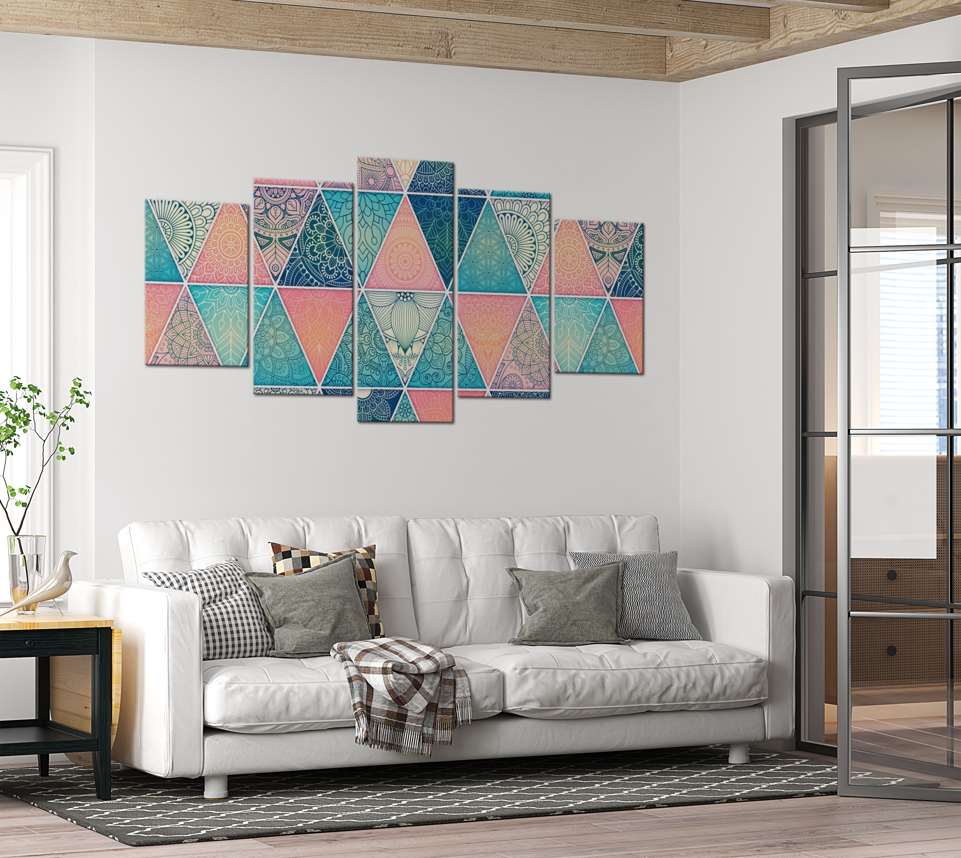 Mandala Canvas Wall Art - Oriental Triangles - 5 Pieces