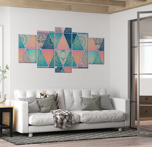 Mandala Canvas Wall Art - Oriental Triangles - 5 Pieces