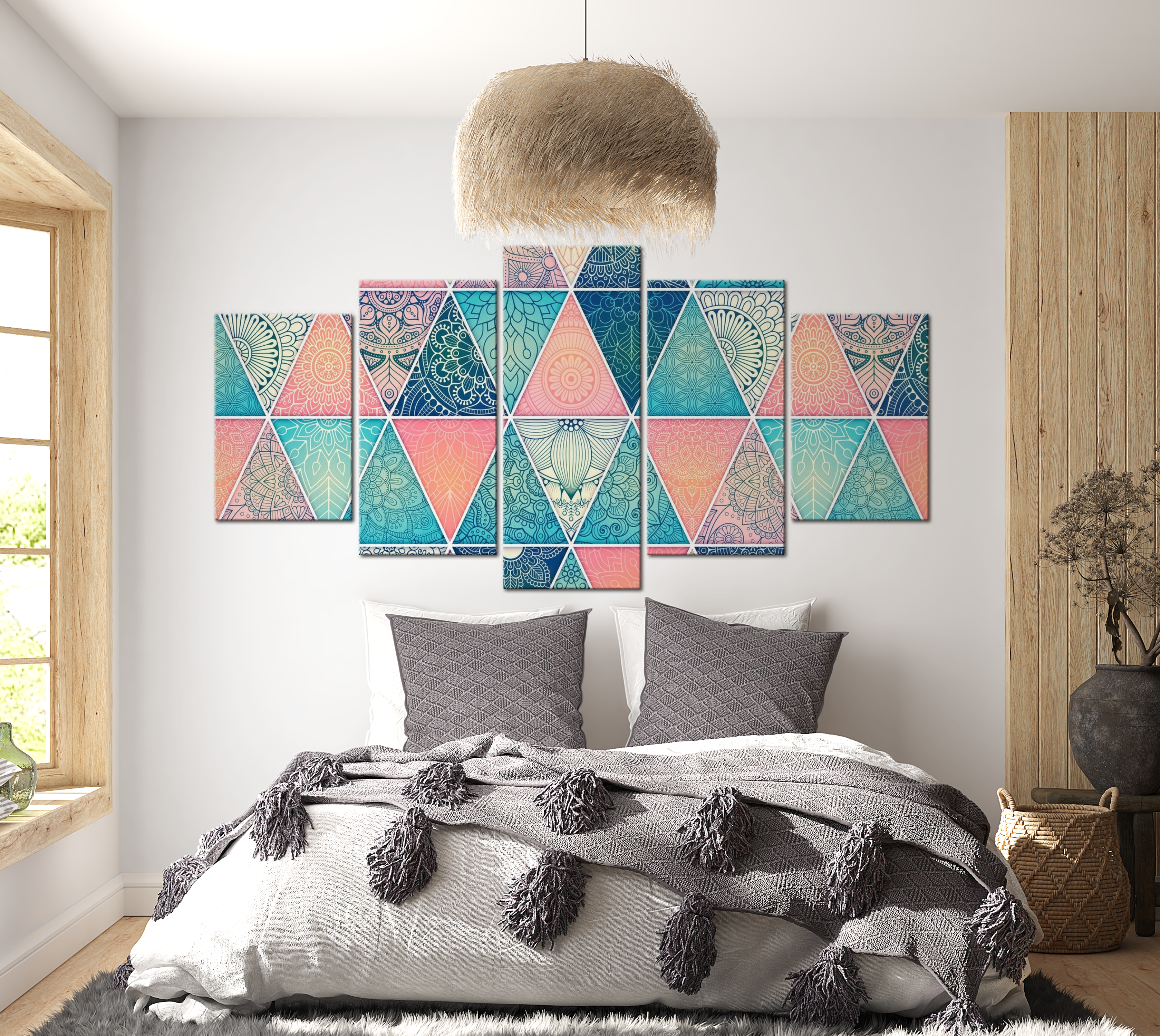 Stretched Canvas Zen Art - Oriental Triangles Wide 40"Wx20"H