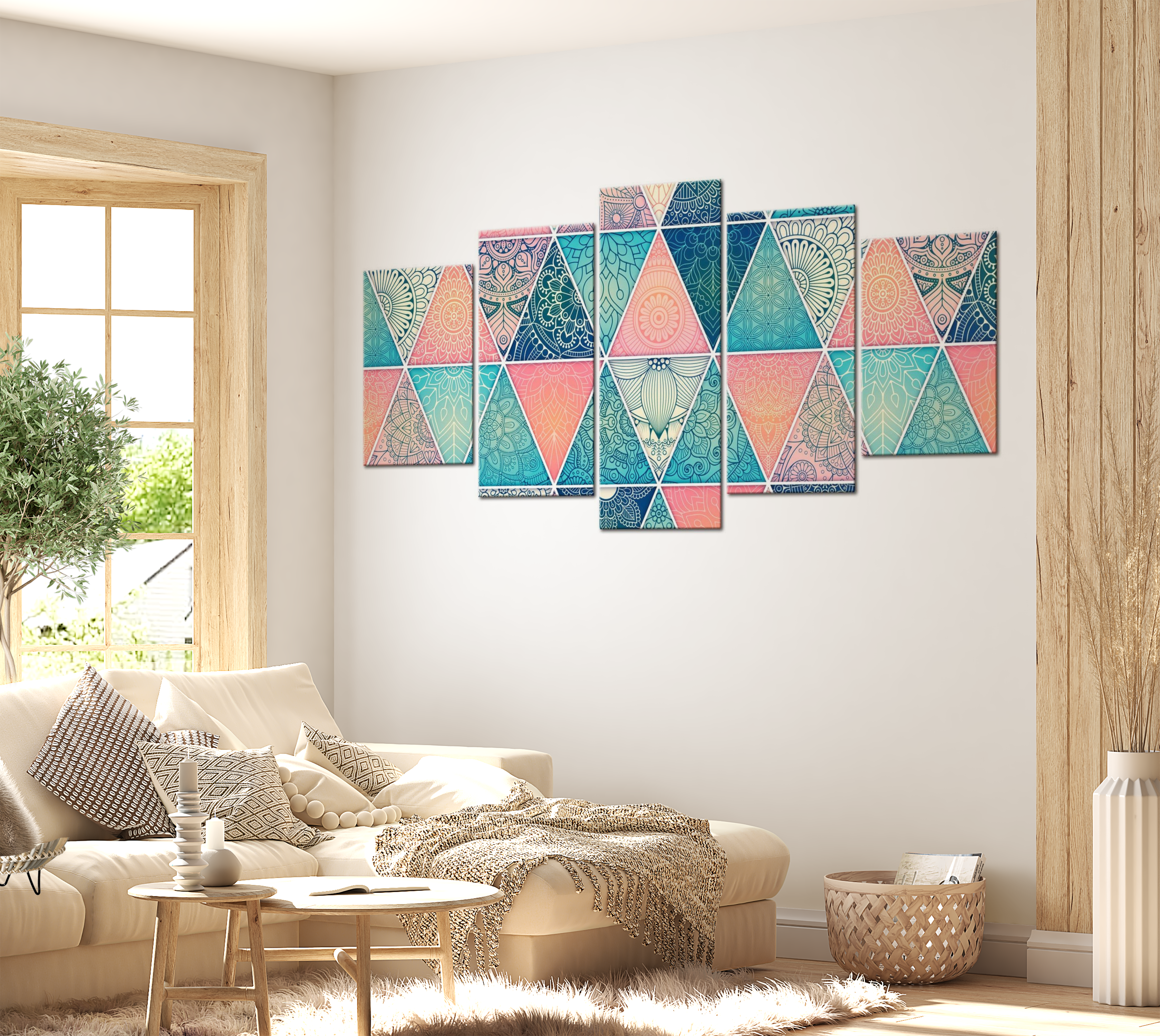 Stretched Canvas Zen Art - Oriental Triangles Wide 40"Wx20"H