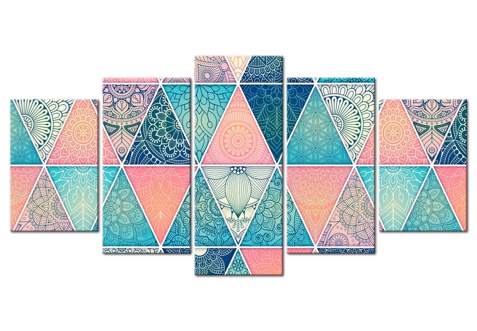 Mandala Canvas Wall Art - Oriental Triangles - 5 Pieces