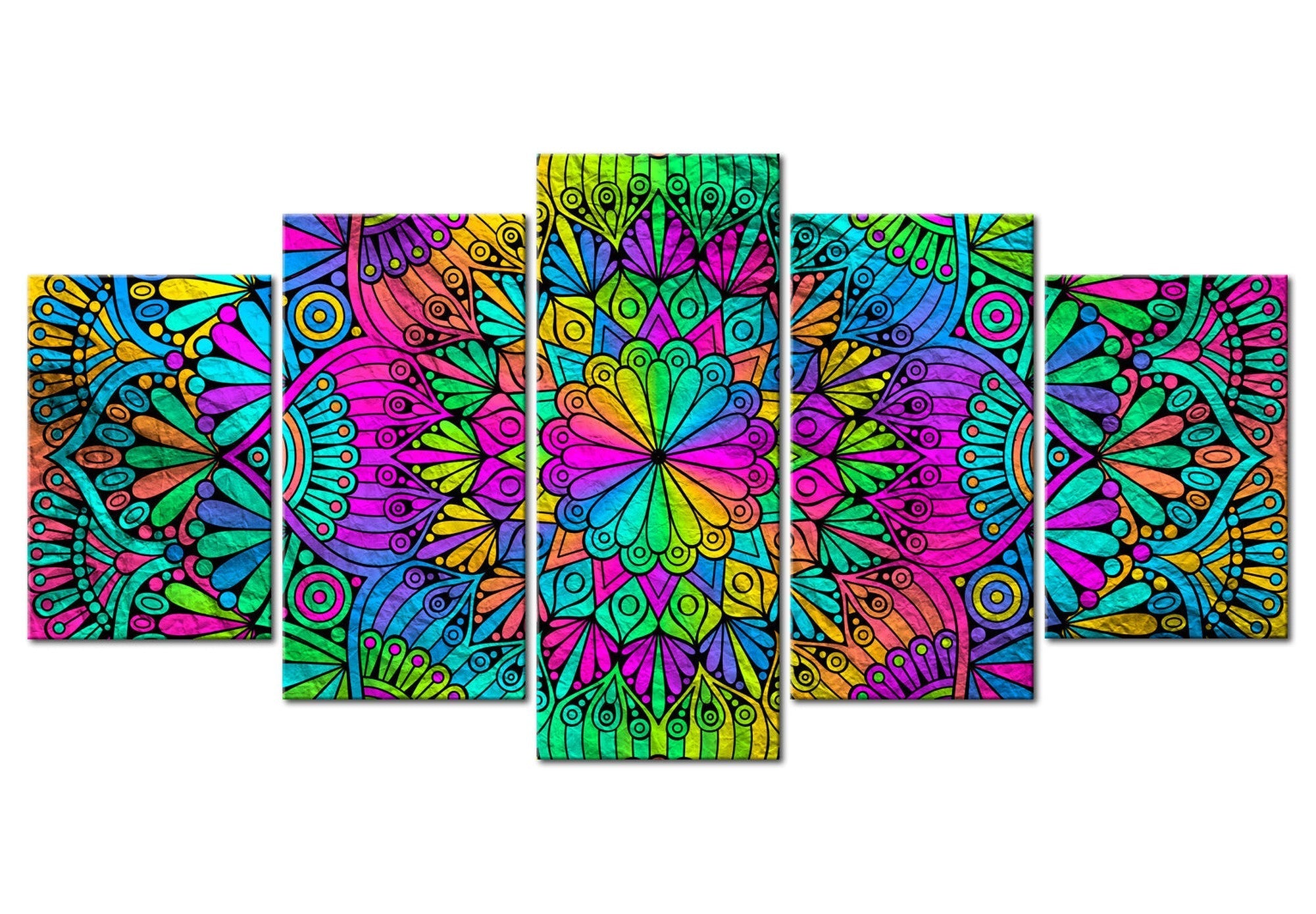 Mandala Canvas Wall Art - Peacock Feathers - 5 Pieces