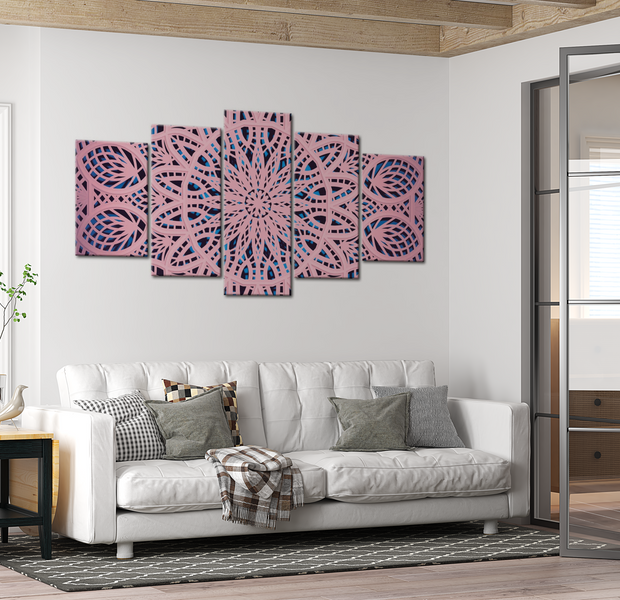 Mandala Canvas Wall Art - Pink Lines - 5 Pieces