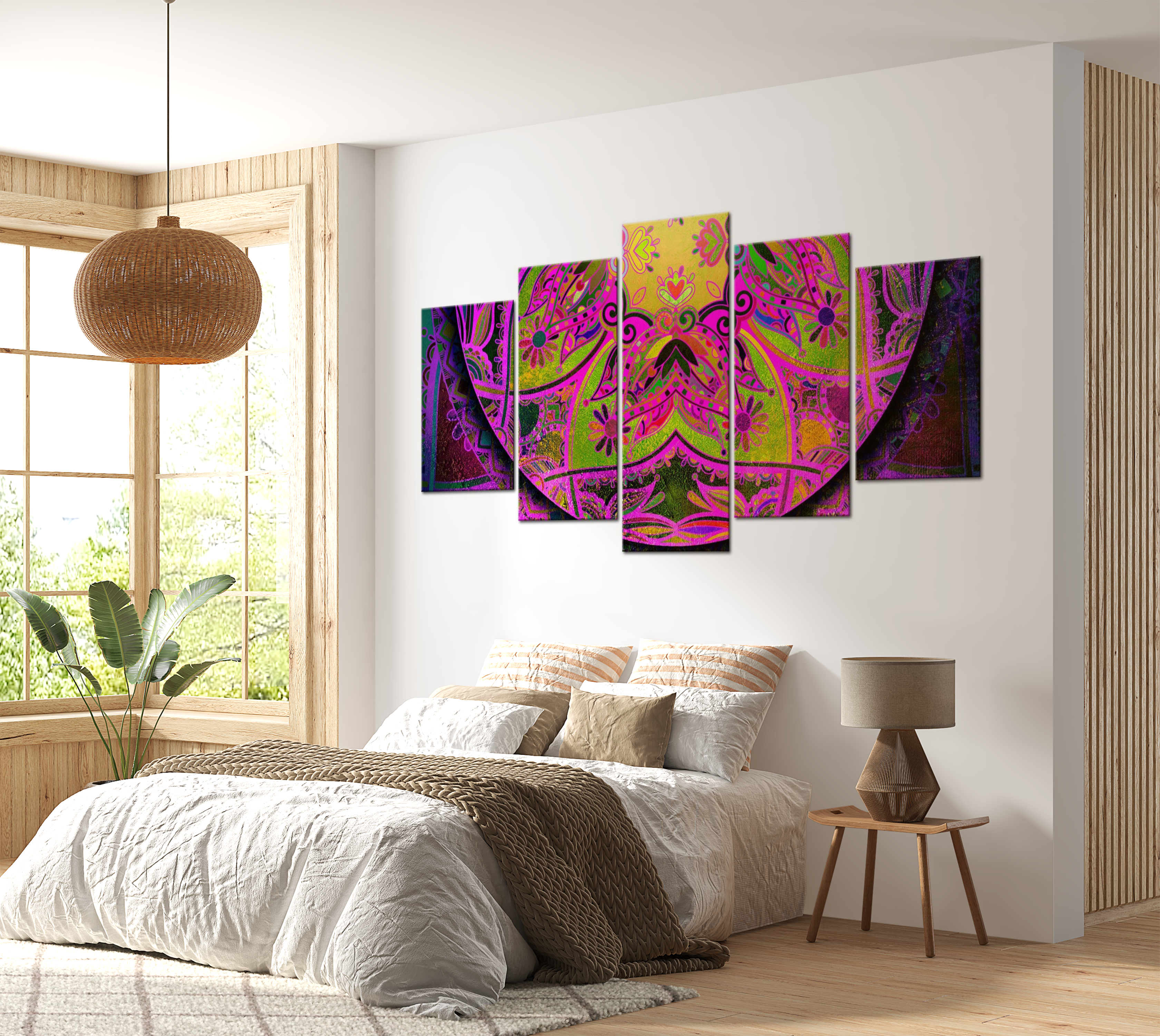 Stretched Canvas Zen Art - Mandala Pink Power 40"Wx20"H