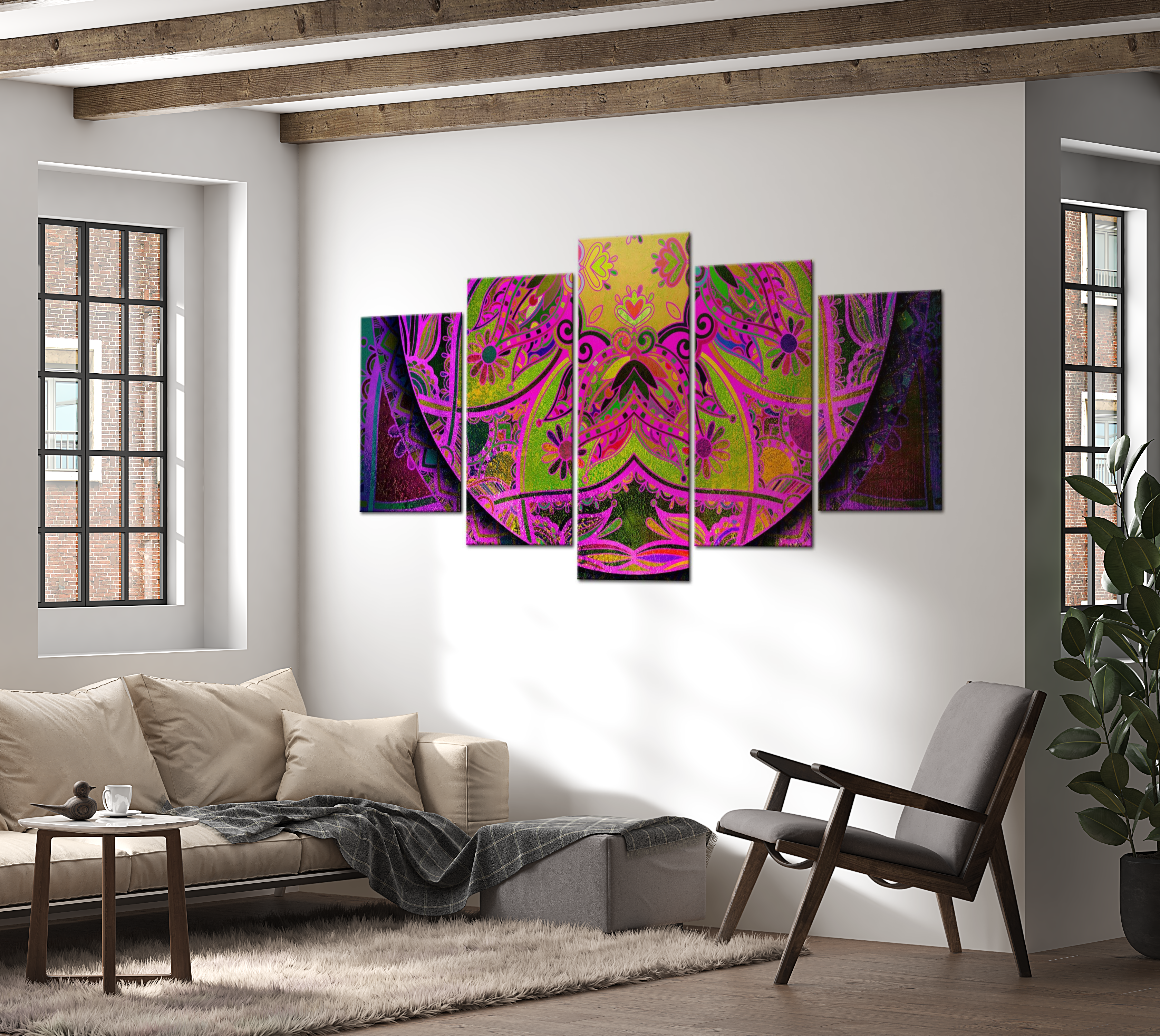 Stretched Canvas Zen Art - Mandala Pink Power 40"Wx20"H