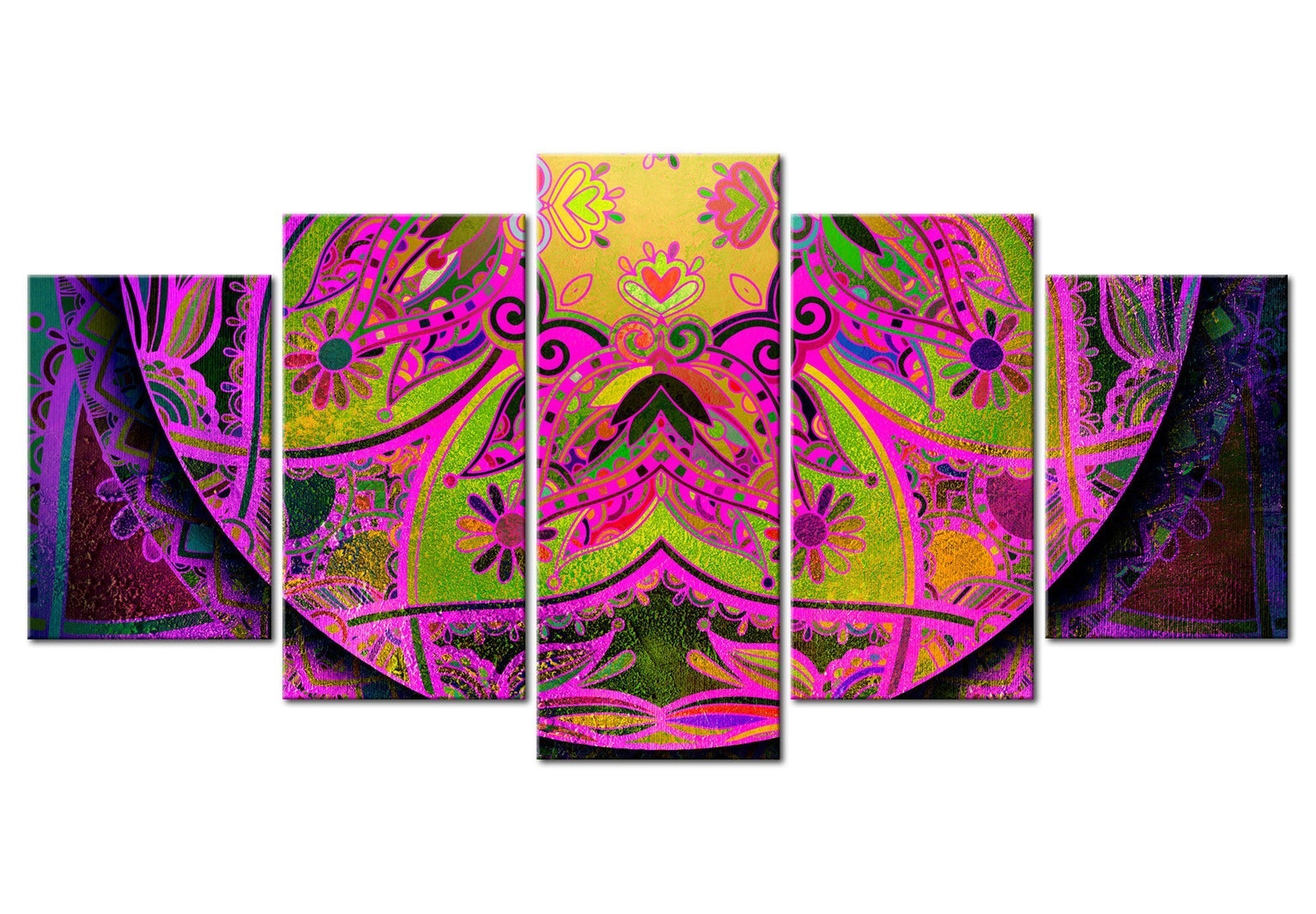 Mandala Canvas Wall Art - Pink Power - 5 Pieces