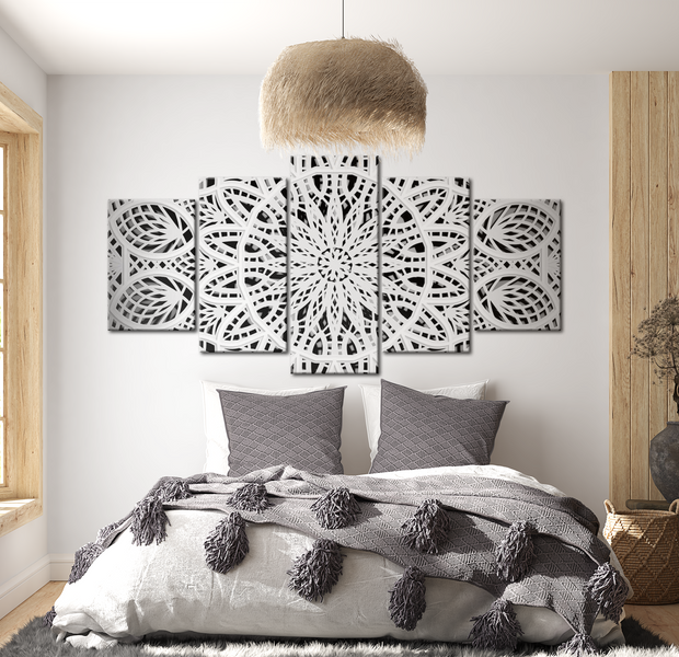 Mandala Canvas Wall Art - White Fantasy - 5 Pieces