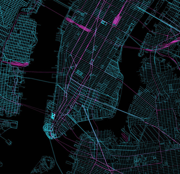 Map Wallpaper Wall Mural - Blue Manhattan