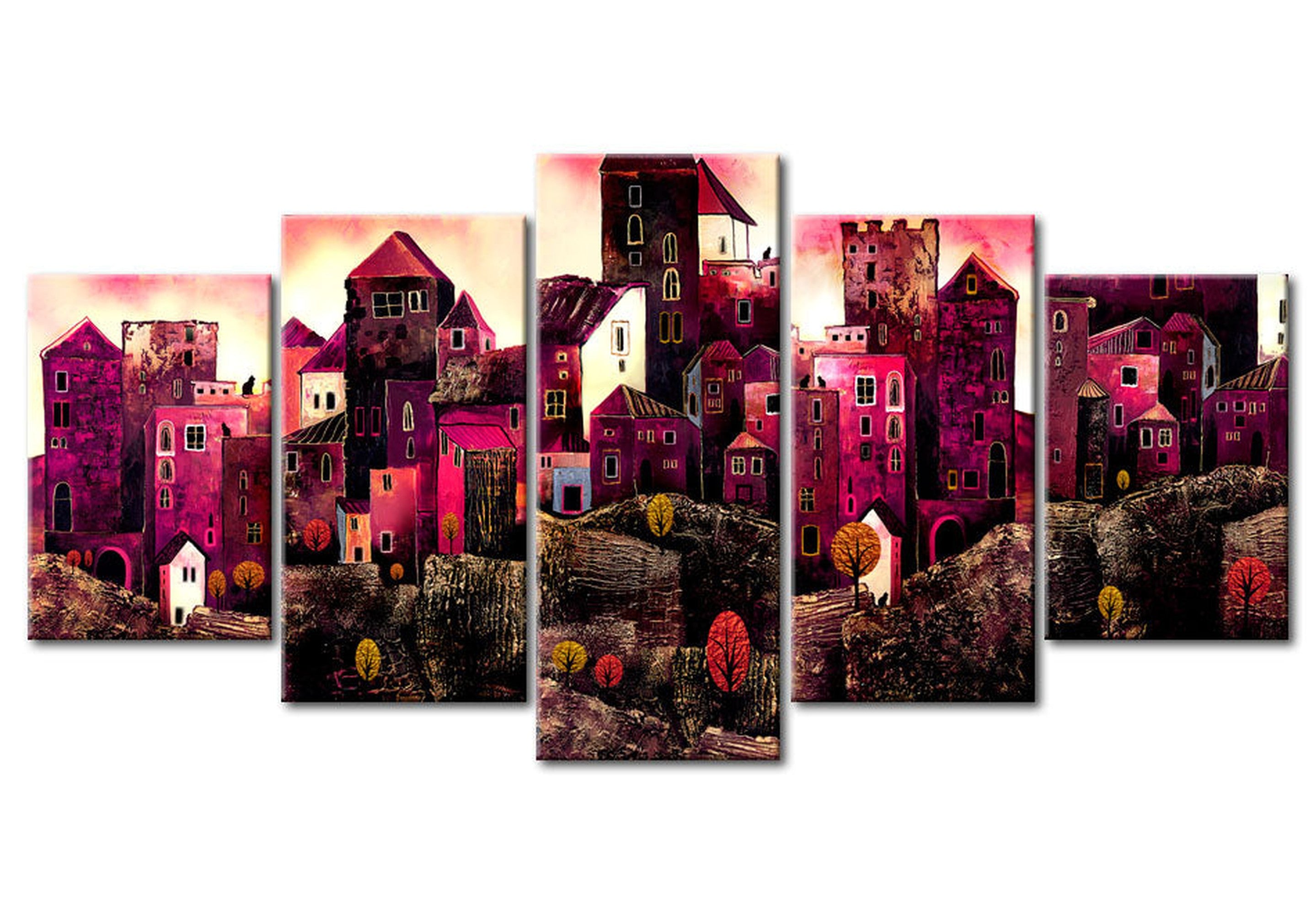 Modern Canvas Wall Art - City Of Dreams - 5 Pieces