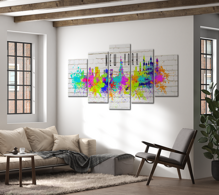 Modern Canvas Wall Art - Colorful New York - 5 Pieces