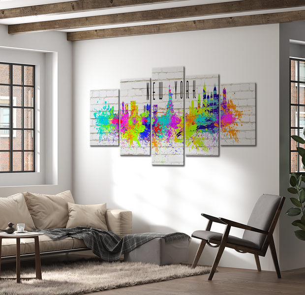 Modern Canvas Wall Art - Colorful New York - 5 Pieces