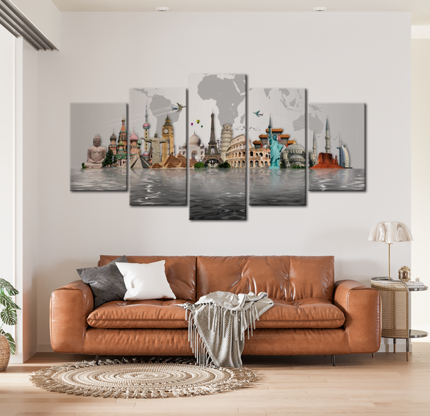 Modern Canvas Wall Art - Cultural Monuments - 5 Pieces