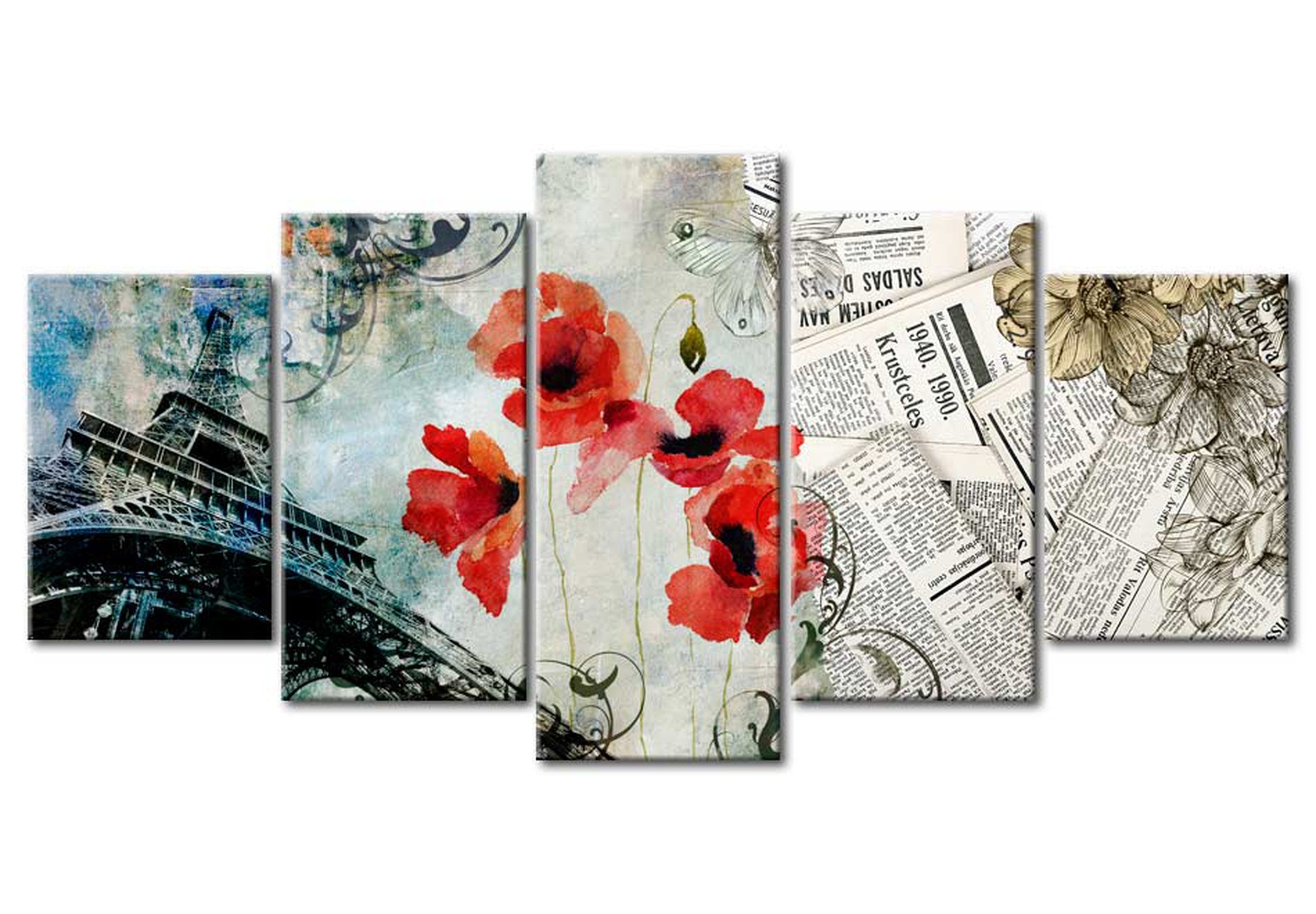 Modern Canvas Wall Art - Memories Of Paris - 5 Pieces