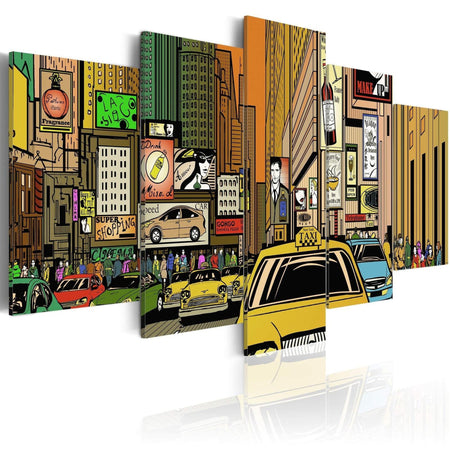 Stretched Canvas Places - The Streets Of New York City In Cartoons-Tiptophomedecor