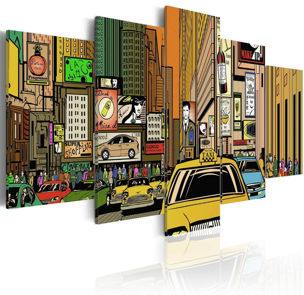 Stretched Canvas Places - The Streets Of New York City In Cartoons-Tiptophomedecor