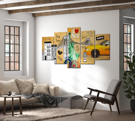 Modern Canvas Wall Art - New York City Scribbles - 5 Pieces
