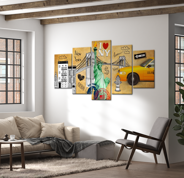 Modern Canvas Wall Art - New York City Scribbles - 5 Pieces